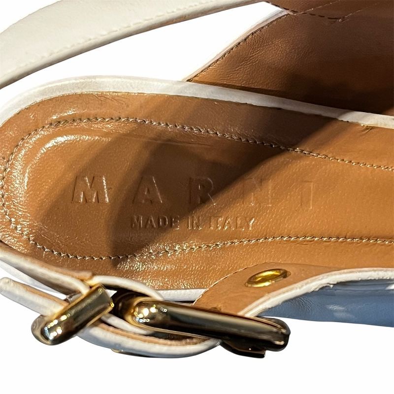 MARNI Sandals Strap Platform Thick Sole Leather 37 24.0cm White /DK ■PN Ladies