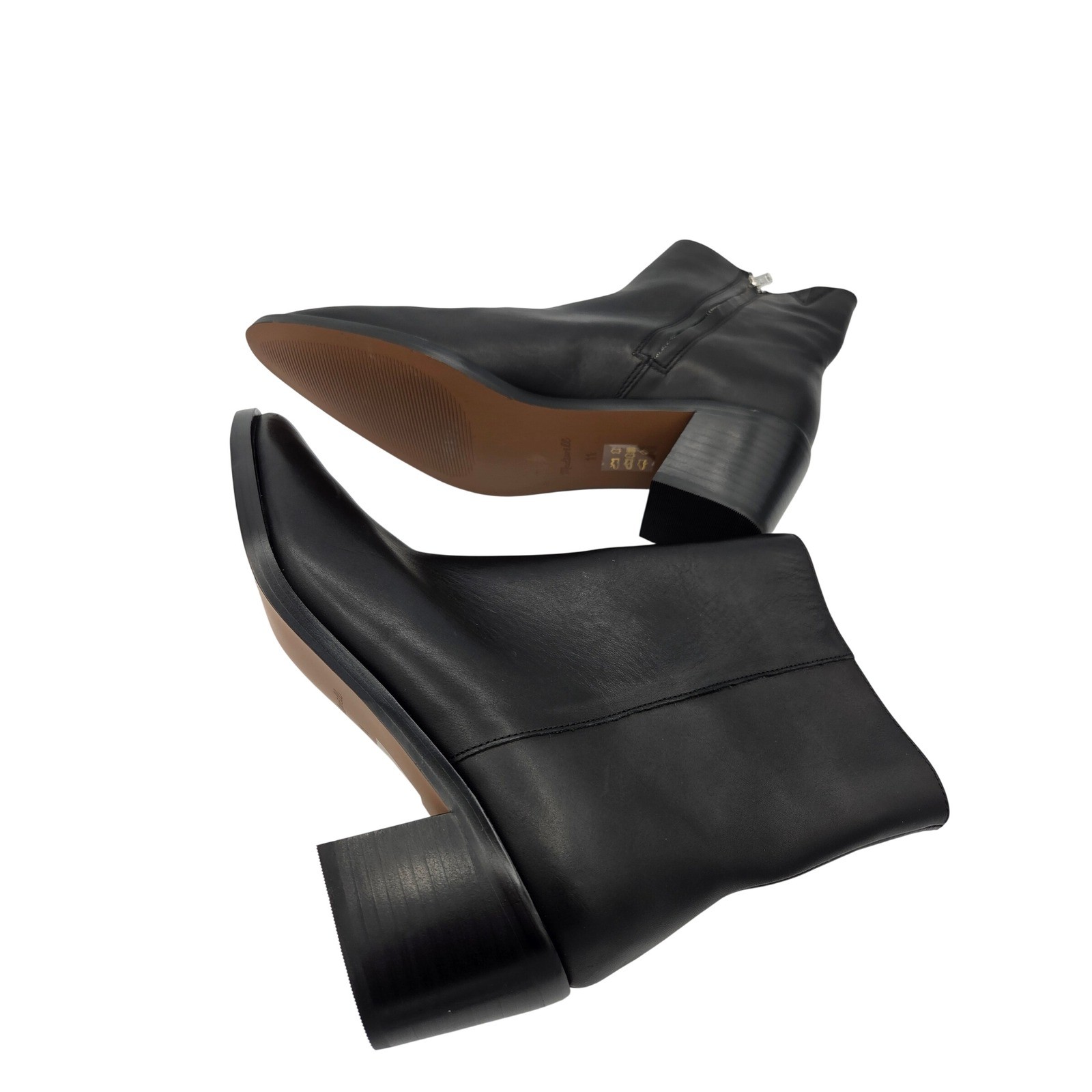 Madewell The Darcy Black Leather Pointed Toe Block Heel Ankle Boots Women sz 11
