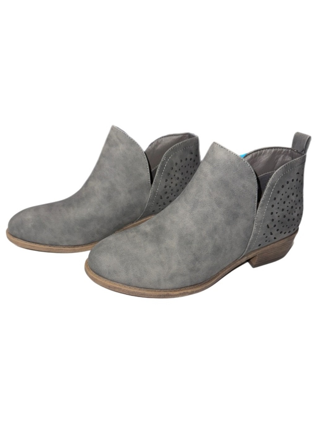 Vepose – Gray Ankle Boots – Stacked Heel – Slip‑On Cutout Booties – Women’s 8