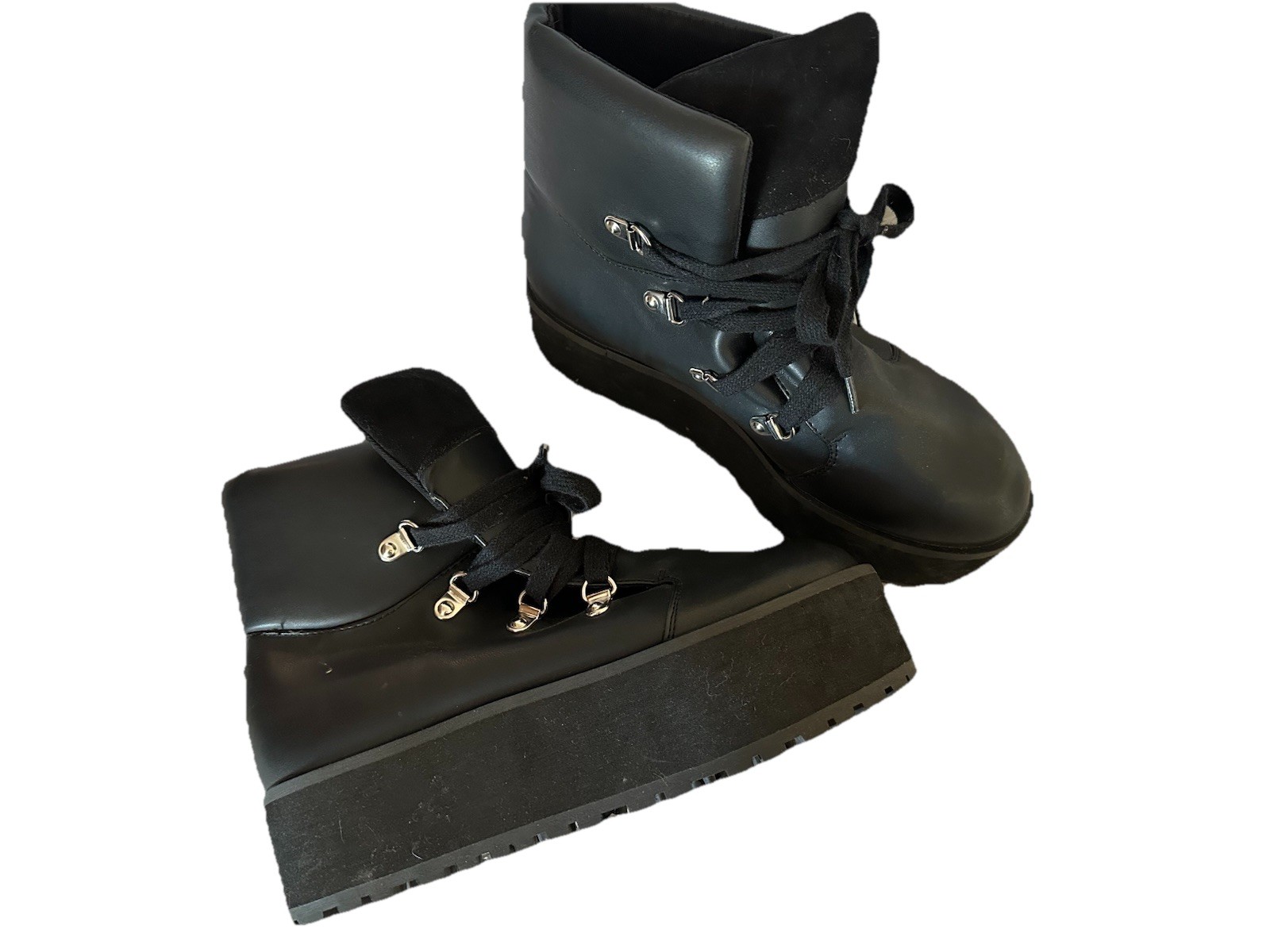 Forever 21 Womens Black Platform Boots Size 6 Mall Goth Emo Witchcore Whimsigoth