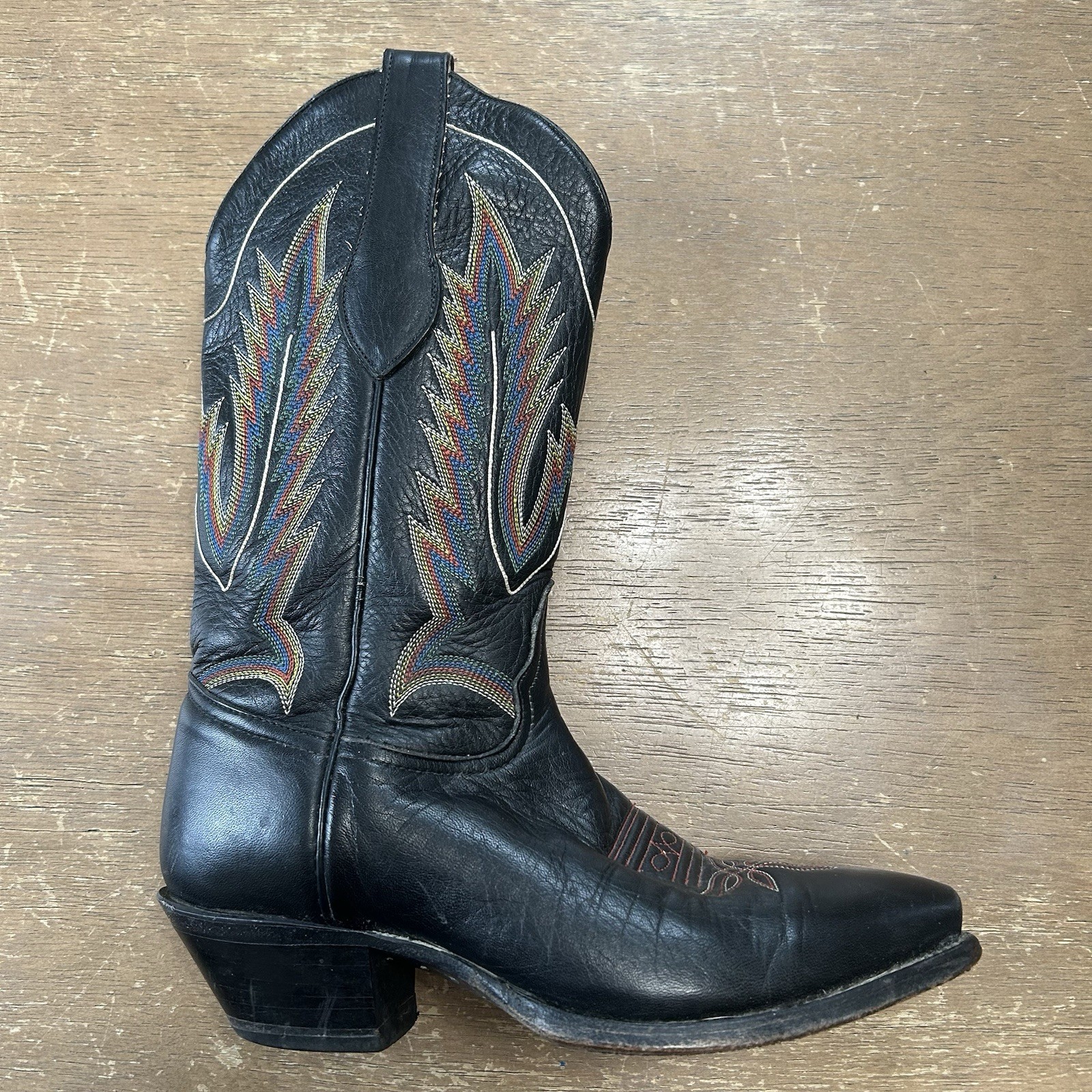 Vintage 70s Tony Lama Western Cowgirl Boots 5.5M Flame Stitched Festival Rodeo