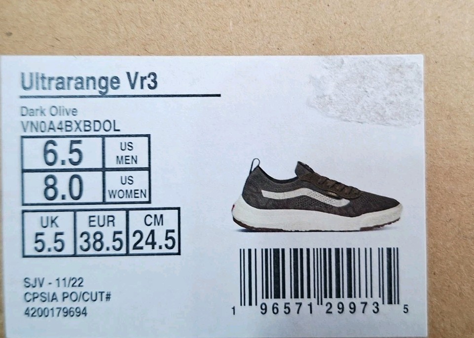 Vans UltraRange VR3 Eco Sustainable Dark Olive Knit Sneaker Women Sz 8 Men 6.5