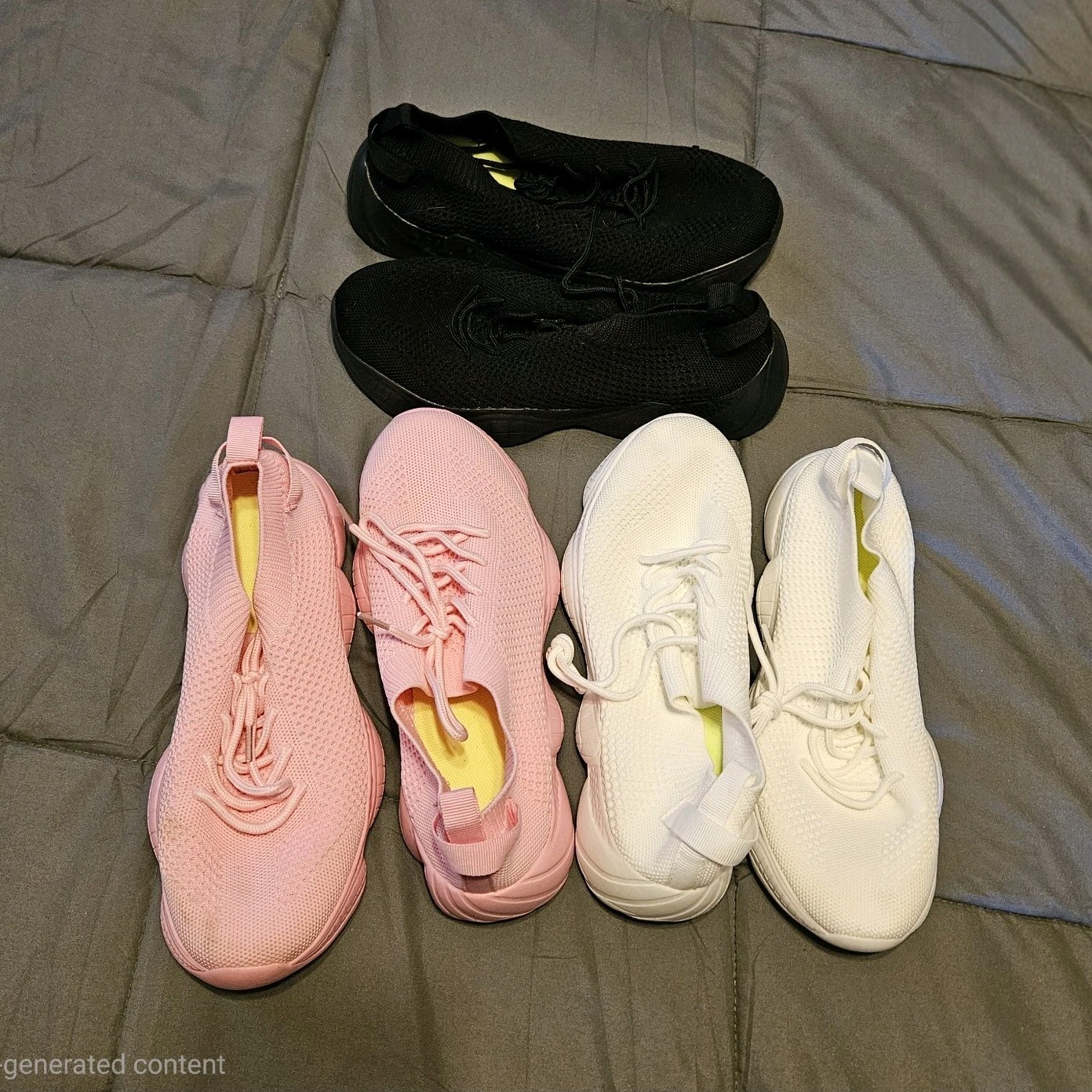 Lot of 3 Women’s Knit Mesh Lace Up Athletic Sneakers Black Pink White Low Top
