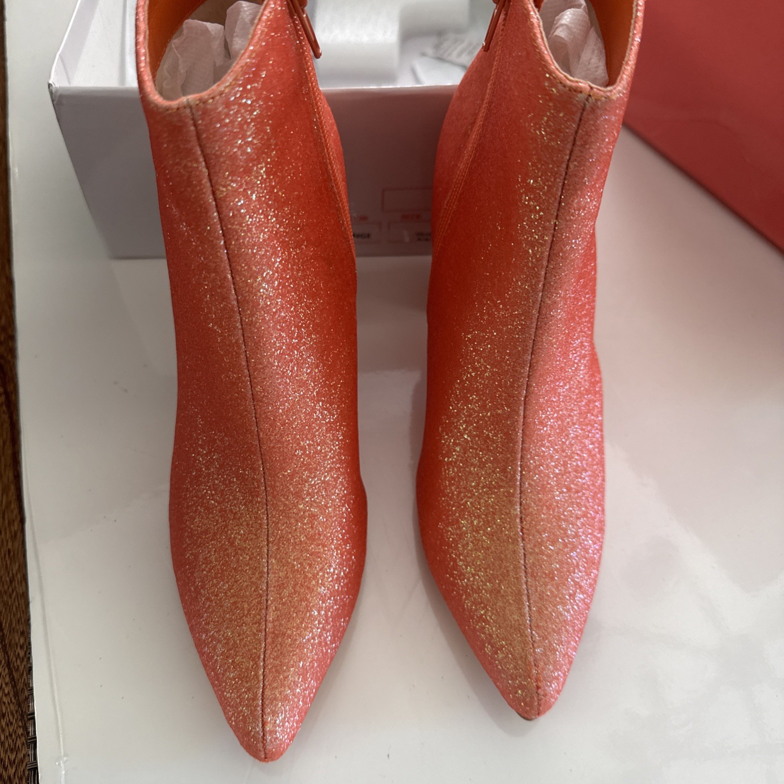Allegra Orange Sparkle Booties Boots 8 NIB High Block Heel 3”