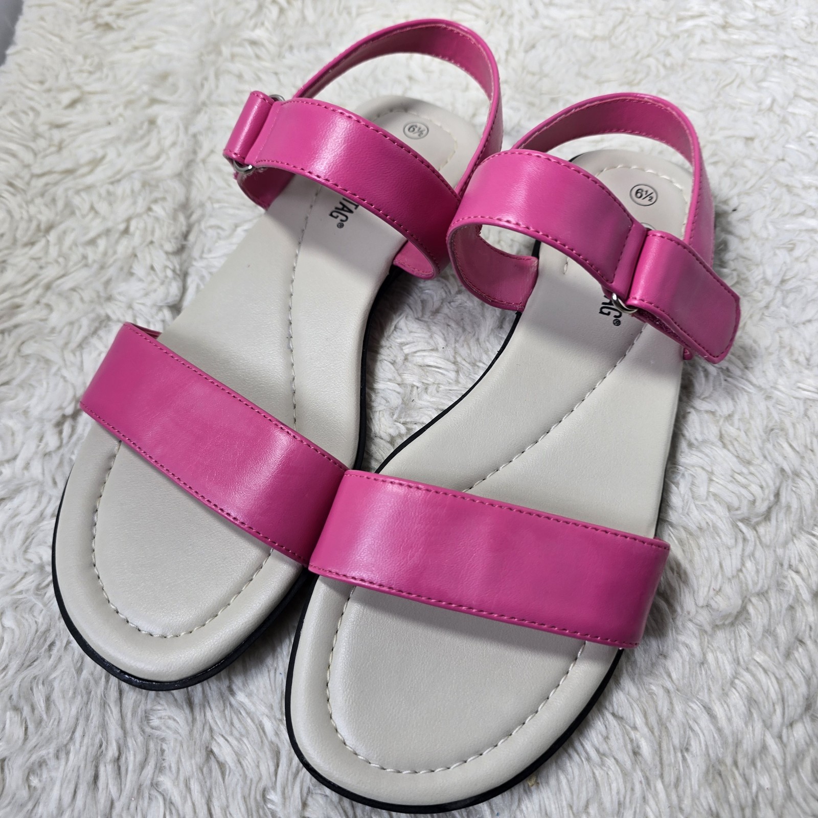 White Stag Sheila Sandals Lot Slides Flats Women’s 6.5 & 7 Pink Red Faux Leather