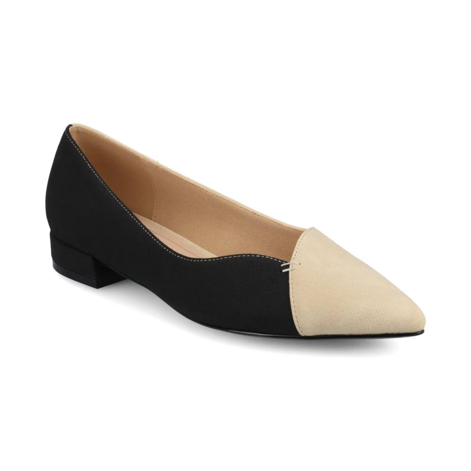 Women’s Carmin Block Heel Pointed Toe Flats Black & Sand
