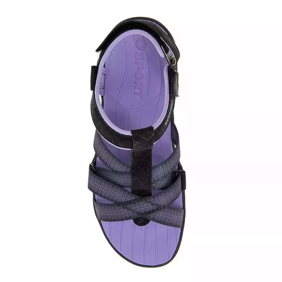 Jsport Kaia Women’s Black Strap Sandal, Black/Purple, 8.