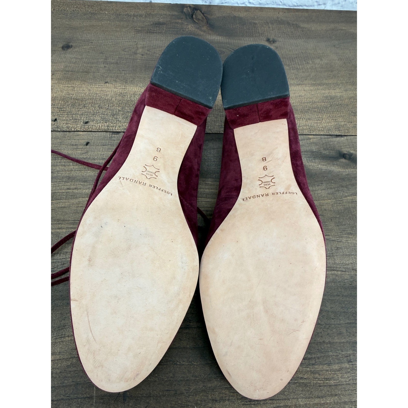 Loeffler Randall Clara Burgundy Suede Ankle Wrap Block Heel Pumps 9B Balletcore