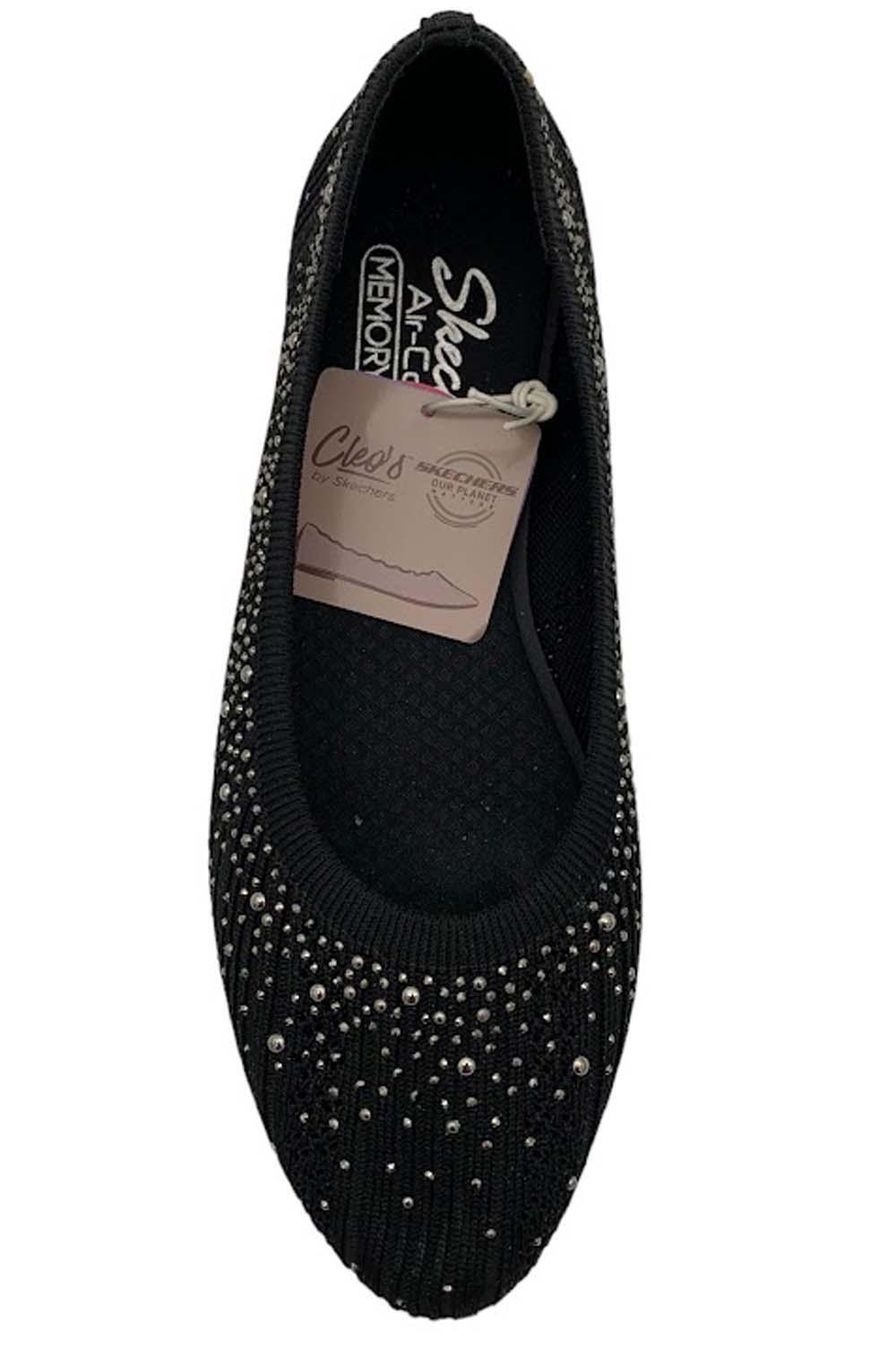 Skechers Cleo 2.0 Vegan Recycled Knit Sparkle Flats Glitzy Daze Black