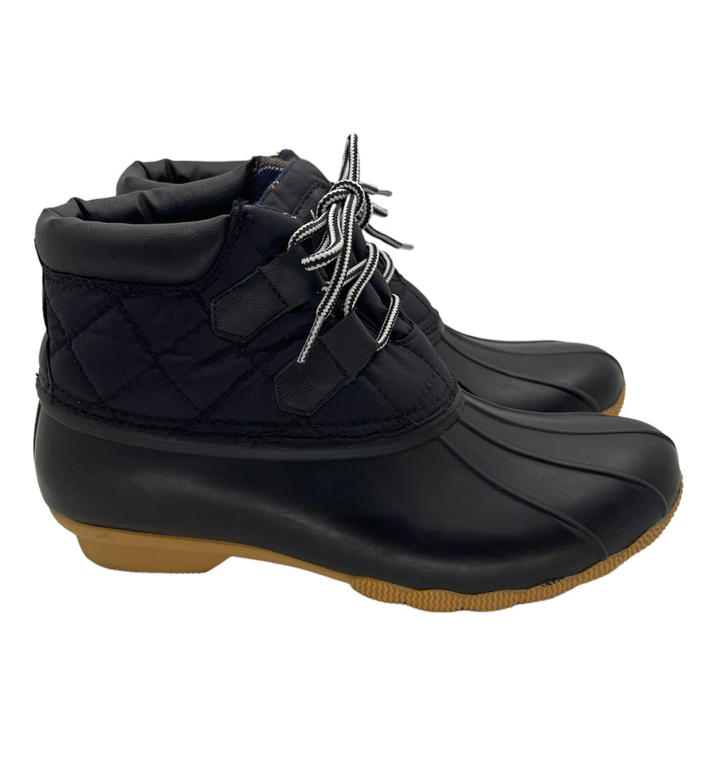 SKECHERS Hampshire Ridge Mid Quilted Lace Up Duck Rain Boot Size 7 Black 44395