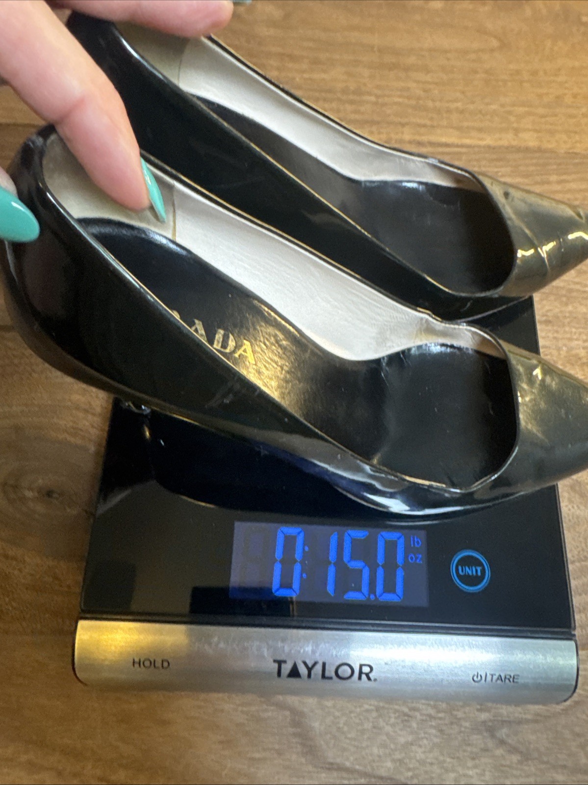 Prada Pumps Black Patent Leather Size 36 Pointed Toe Heels Designer 3.5 In Heel