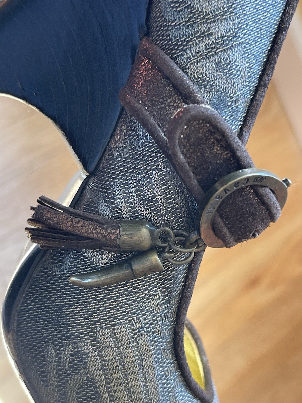 Just Cavalli Gold, Bronze Tassel Buckle Heel Pumps Women Shoes Sz8 Made in Italy