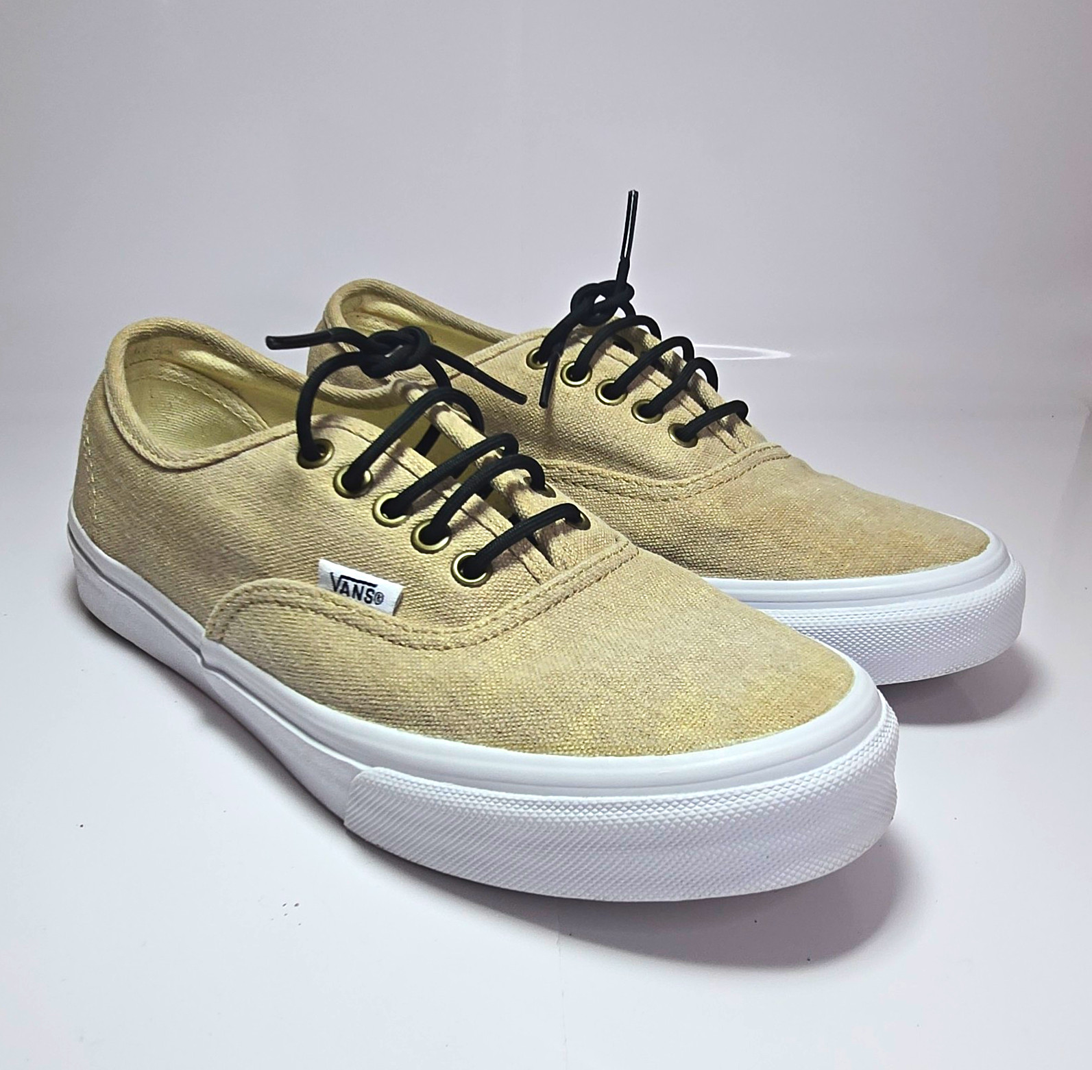 UnisexVansLow Top Canvas Lace-Up Sneakers Men’6.5Wo’s8 Beige/White/Black Solid