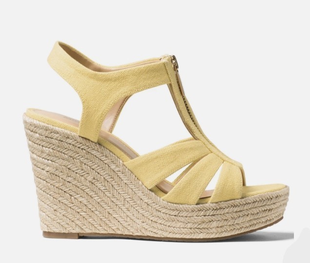 Michael Kors BERKLEY Wedge Sandal Buttercup Yellow Canvas Zipper 7.5 M NEW