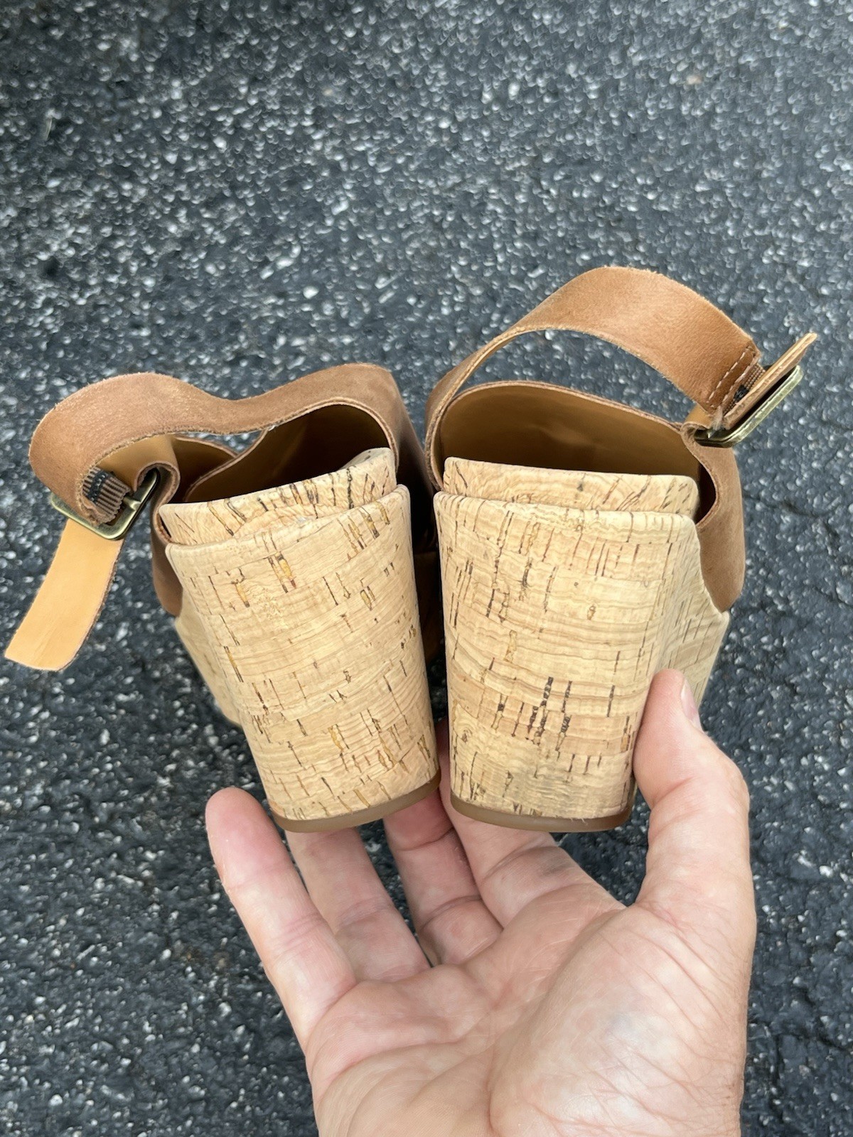 Women’s Kork-Ease Alex light tan leather & cork 3.25″ platform wedge sandals 6 M