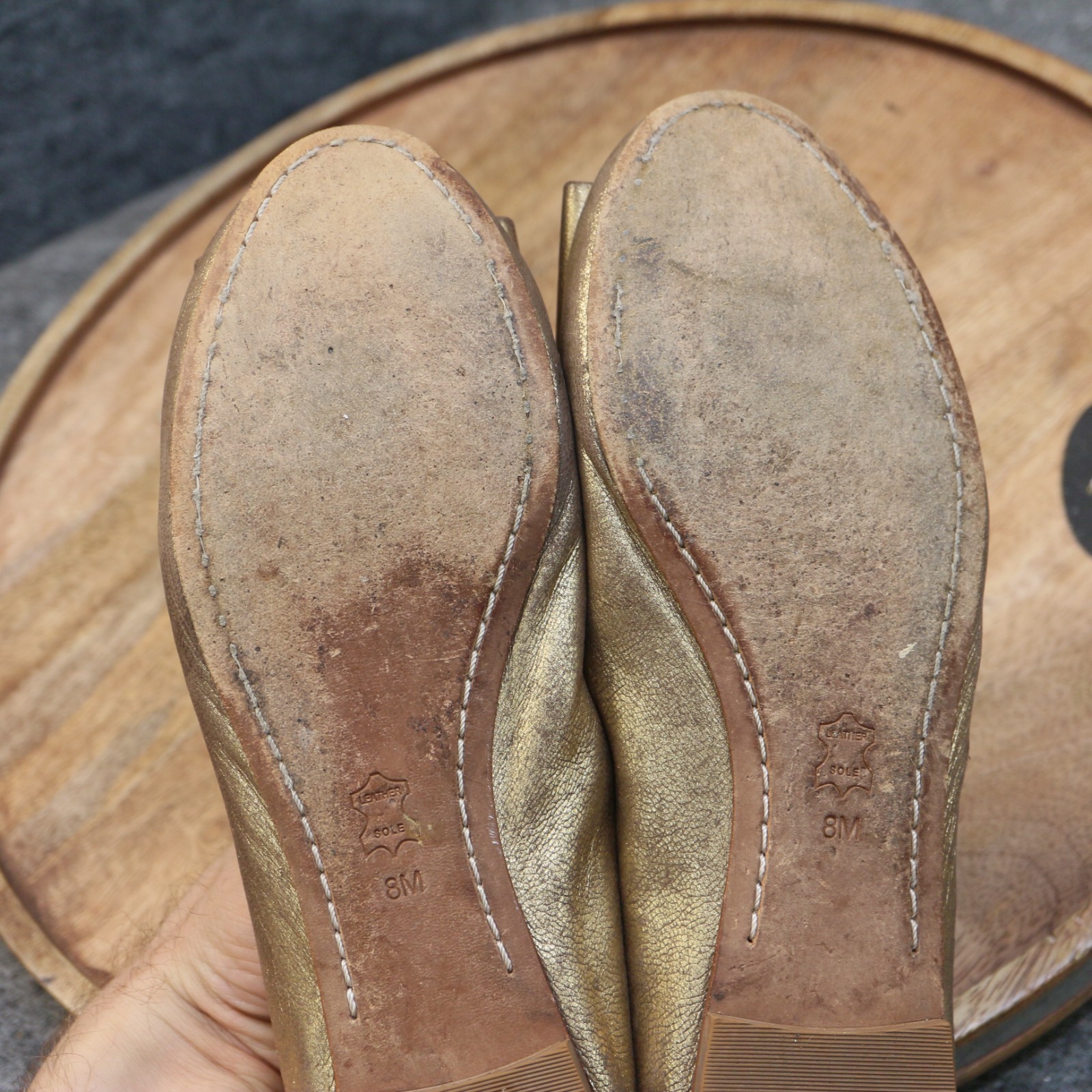 Tory Burch Chase Ballet Flats Size 8 M Metallic Gold Leather Bow Slip On Shoes