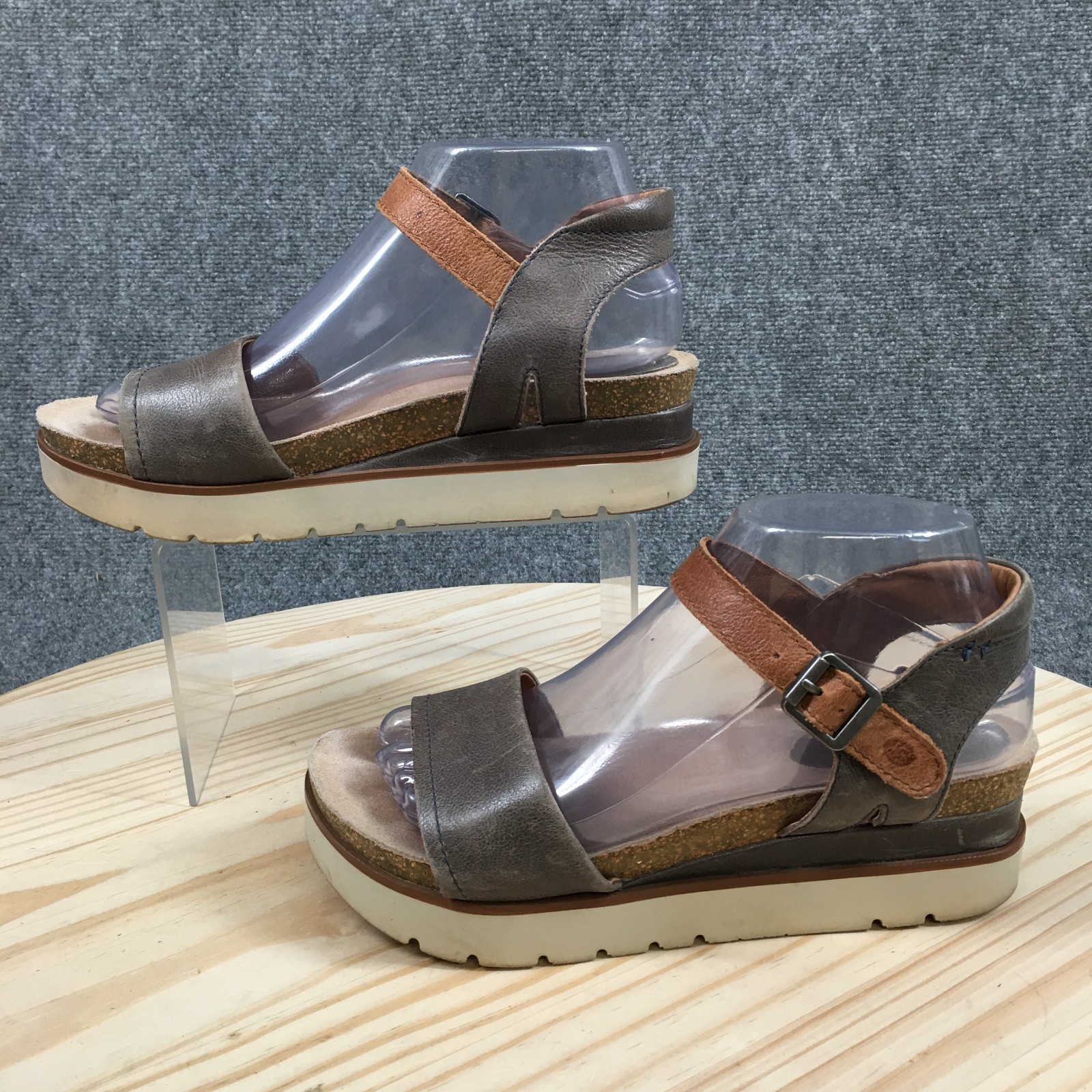 Josef Seibel Clea 01 Sandals Womens 38 Platform Ankle Strap Wedge Brown Gray
