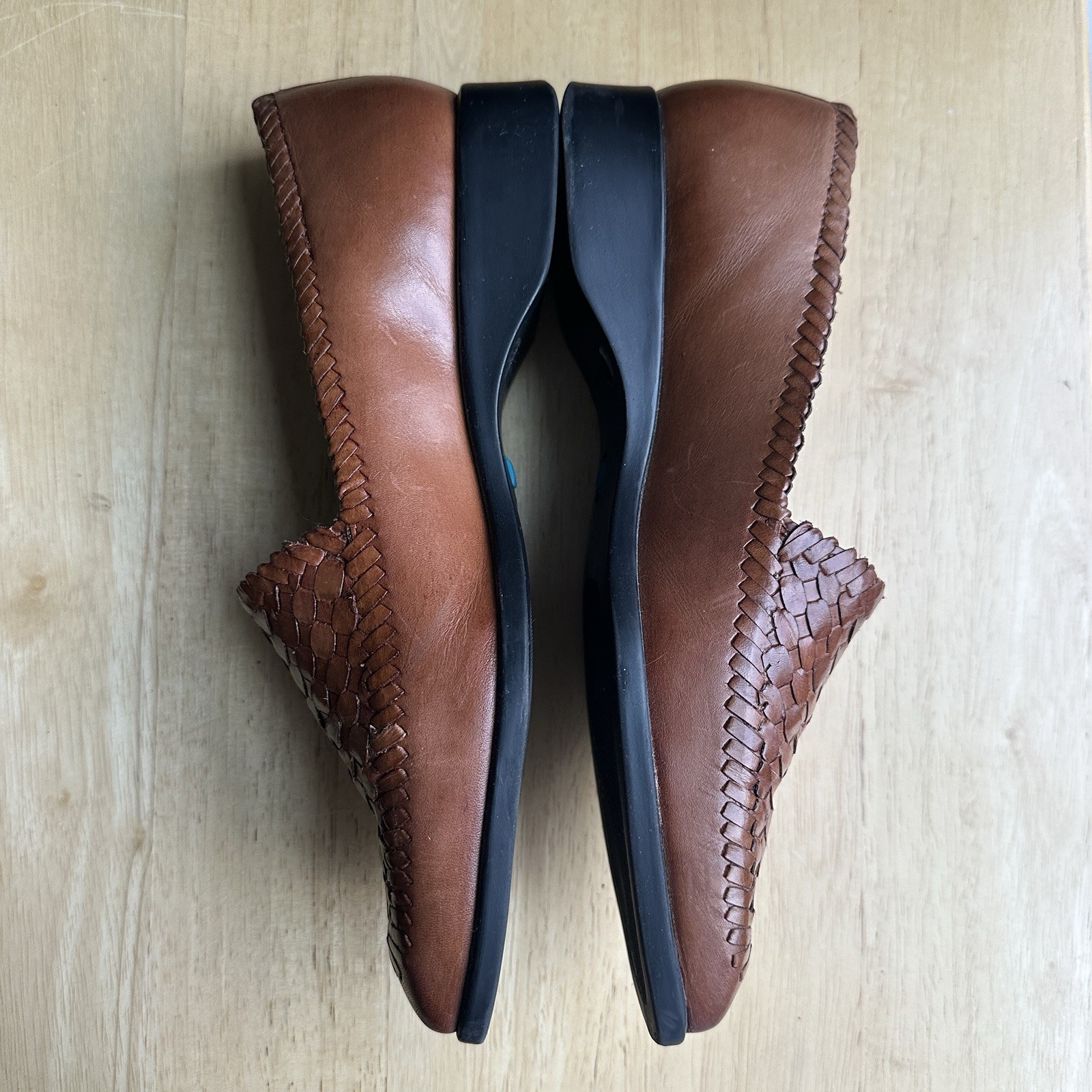 Nicole Slip-on Shoes Women’s Size 7.5 Brown Leather Woven Square Toe Brazil