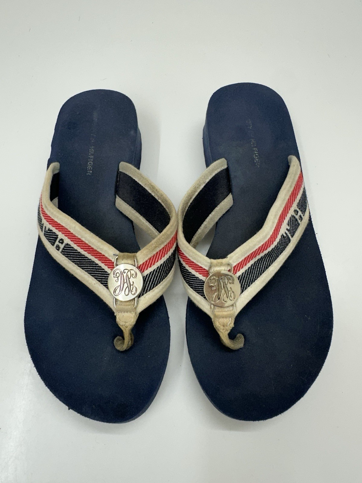 Tommy Hilfiger Womens Flip Flop Size Unkown Platform Blue Thong Foam