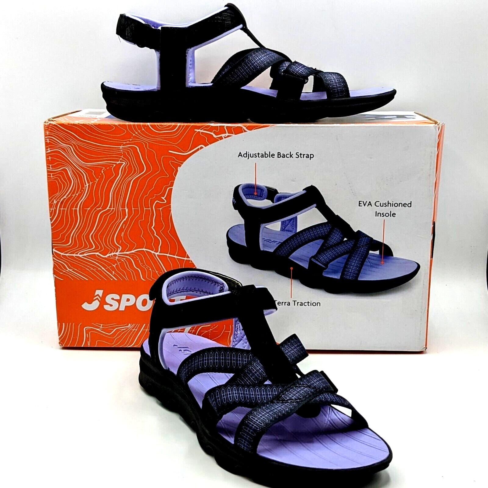 Jsport KAIA Women’s Sports Sandal – Adjustable Straps (Black/Purple) Pick Size