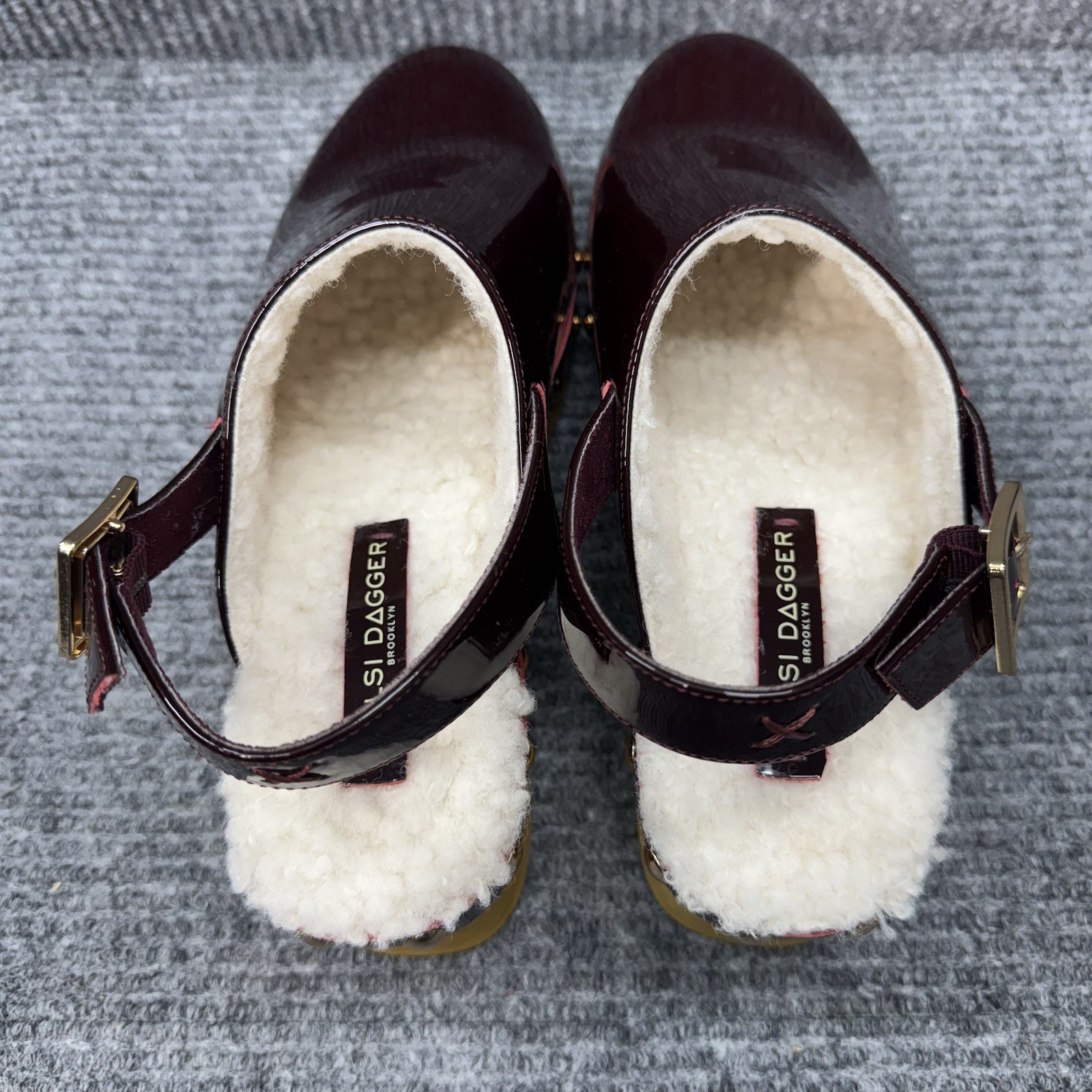 Kelsi Dagger Platform Clogs Women’s 9 Burgundy Patent Leather Studded Slingback