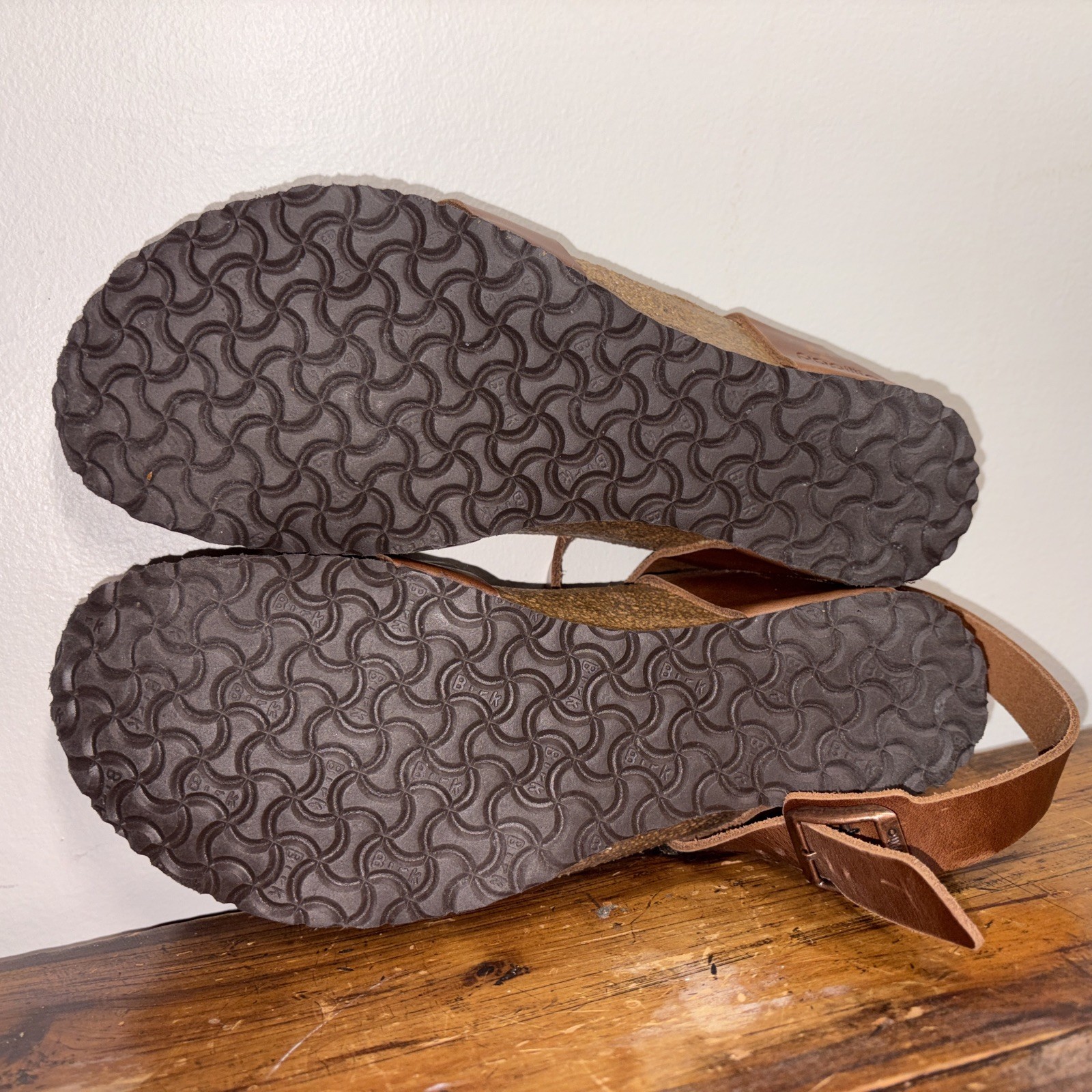 Birkenstock Papillio Lola Sandals Womens 38 7 Brown Leather Wedge comfort cork