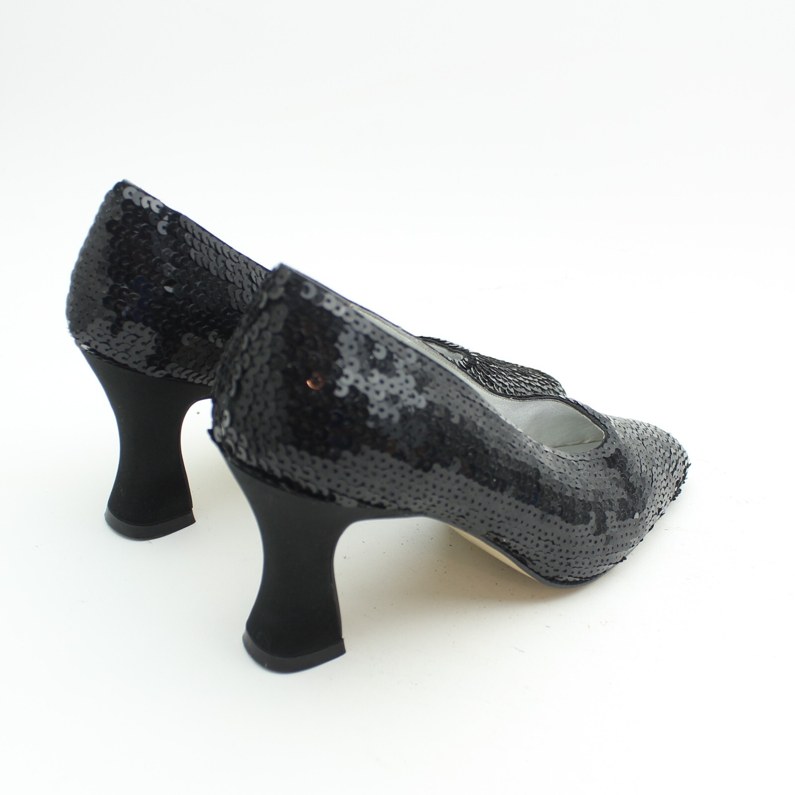 VTG Dolce by Pierre Monaco Black Sequin Heels Retro Pumps Sz 7