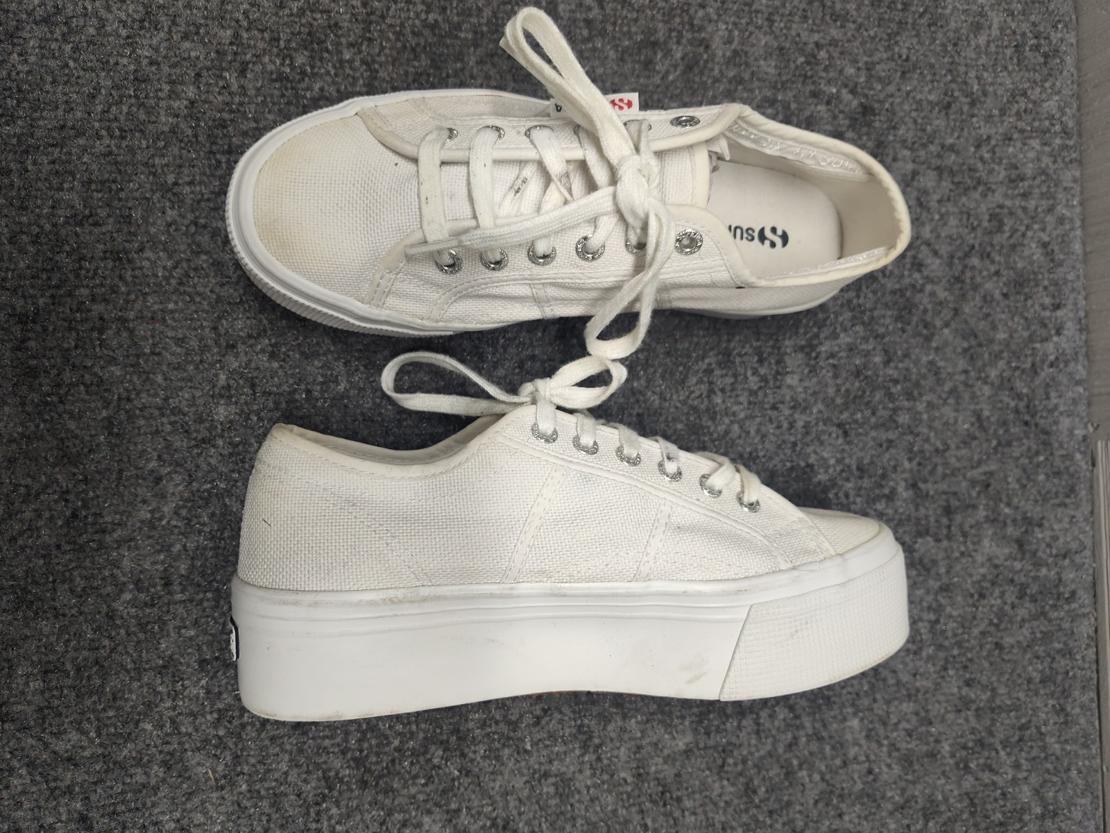Susperga Women Platform Sneakers 39 White Lace Up Thick Rubber Sole Logo Outdoor