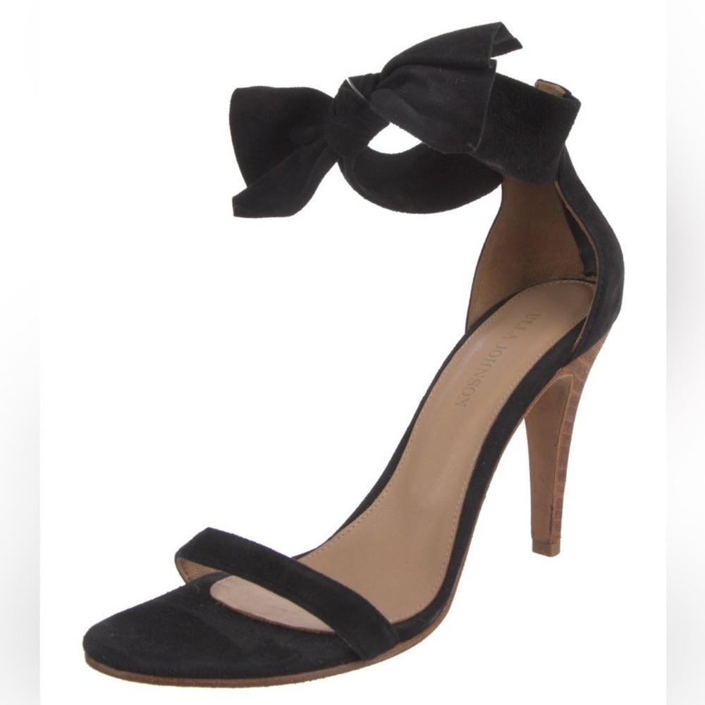 Ulla Johnson Thecia Suede Noir Black Bow Single Strap Heels Size EU 40 US 10