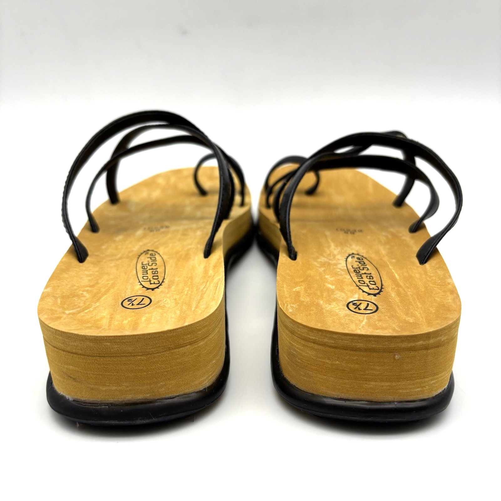 Vintage 90s Y2K Lower East Side Faux Leather Strappy Slip On Platform Sandal 7.5
