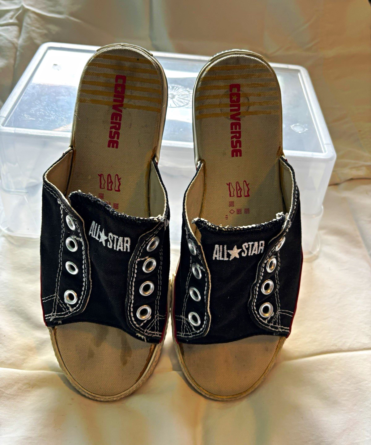 Converse Women’s Black Canvas Slide Sandals Slip-On Open Toe Logo US 9