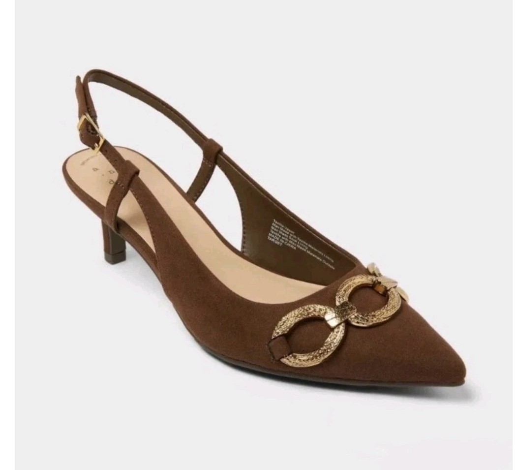 Women Tabitha Oversized Chain Sling Back Heels with Memory Foam Insole –