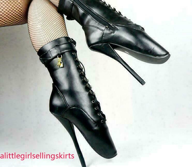 Women’s Ballet High Heels Lace Up Stilettos Patent Leather Boot 18cm Heel Shoes