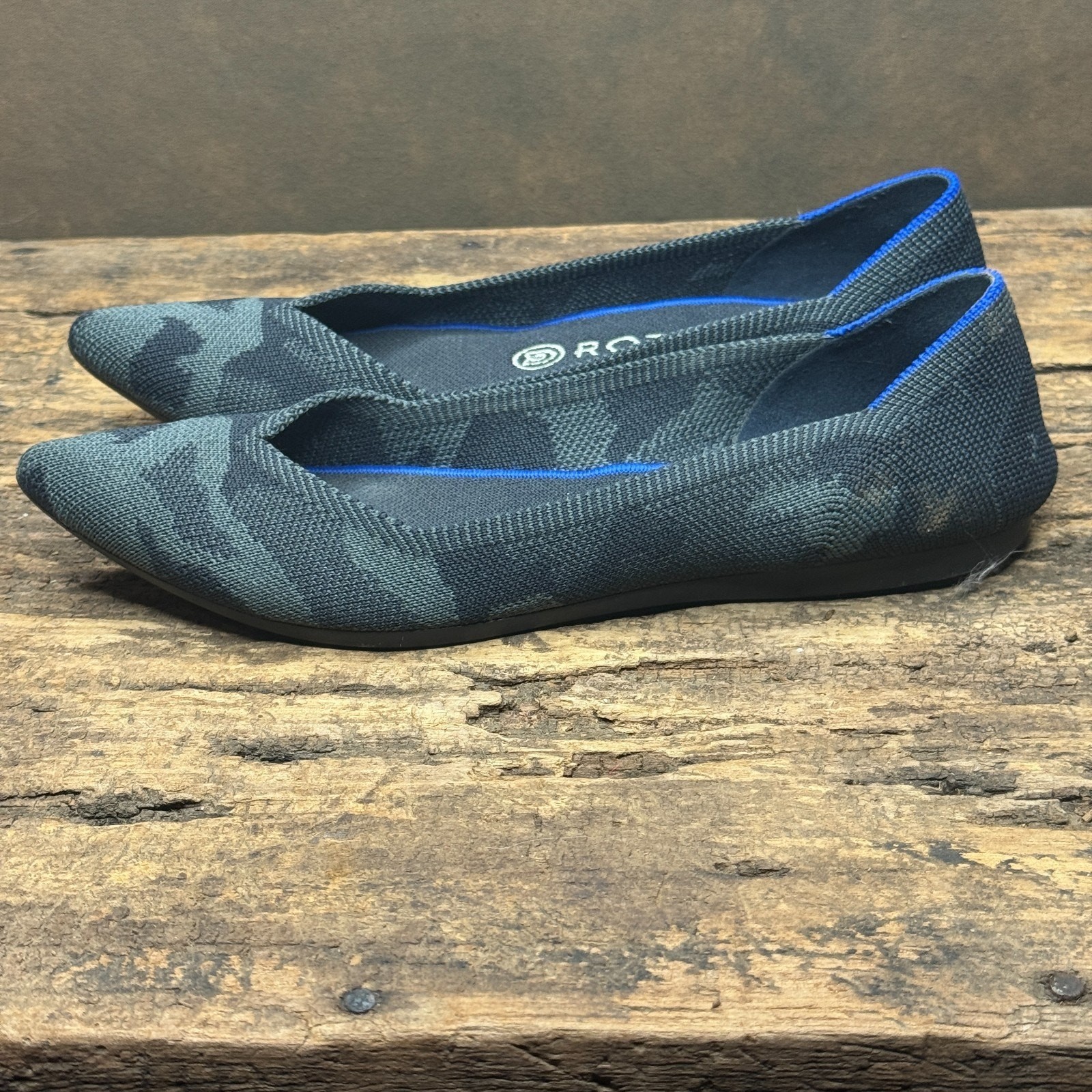 Rothy’s The Point Flats Women’s 8 Black Camo Knit Washable Eco Friendly Shoes