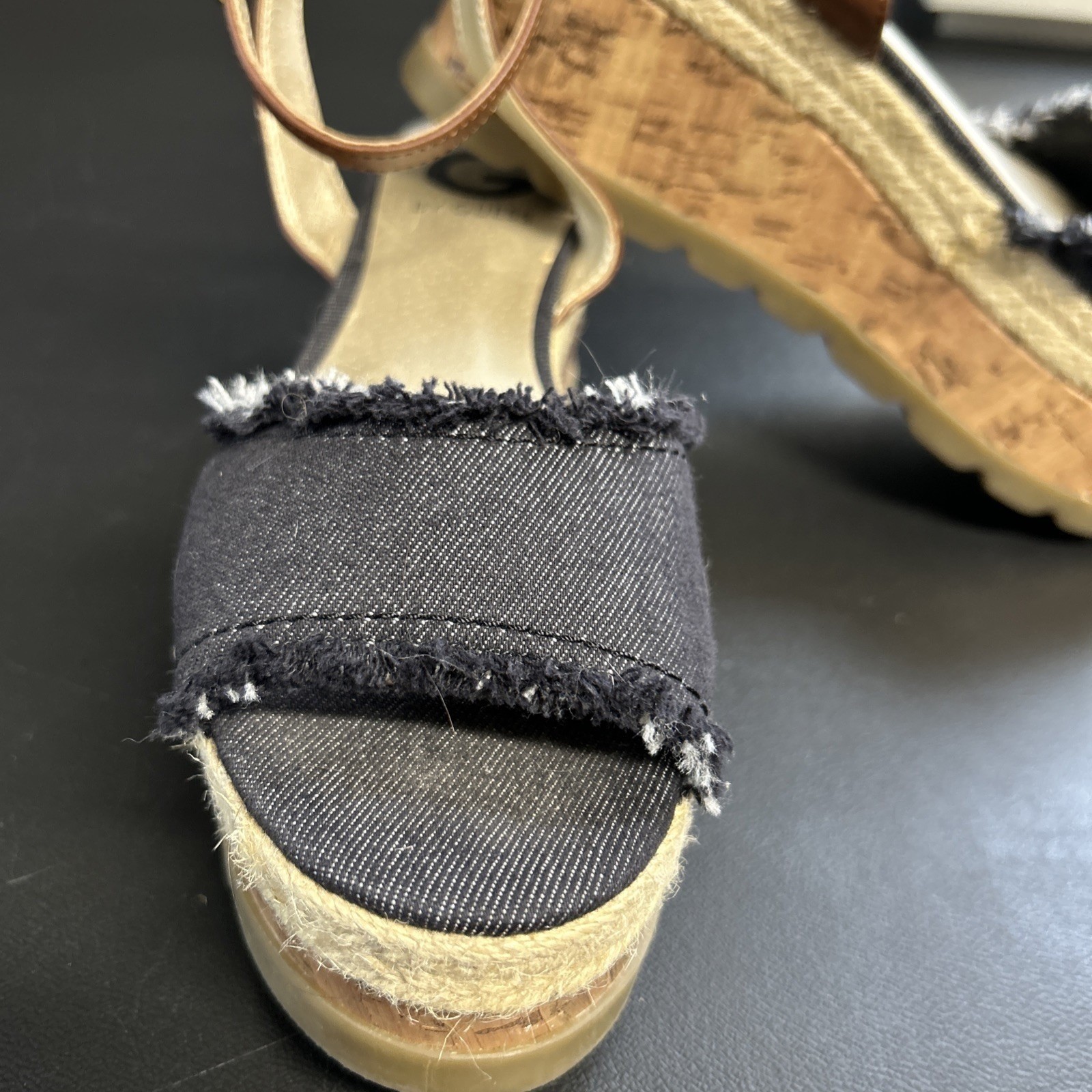 GGBAKER Women’s 7 Guess Denim Platform Espadrille Cork Sandals Ankle Strap Boho