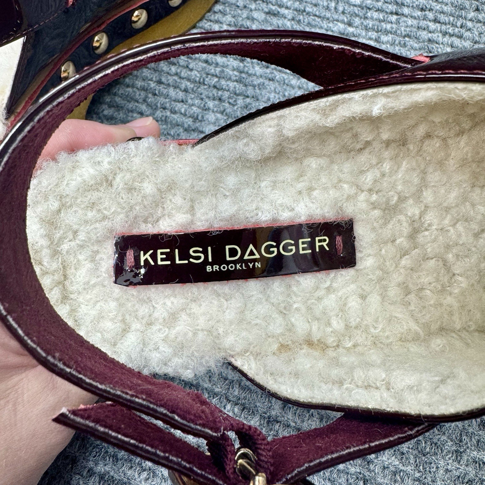 Kelsi Dagger Platform Clogs Women’s 9 Burgundy Patent Leather Studded Slingback