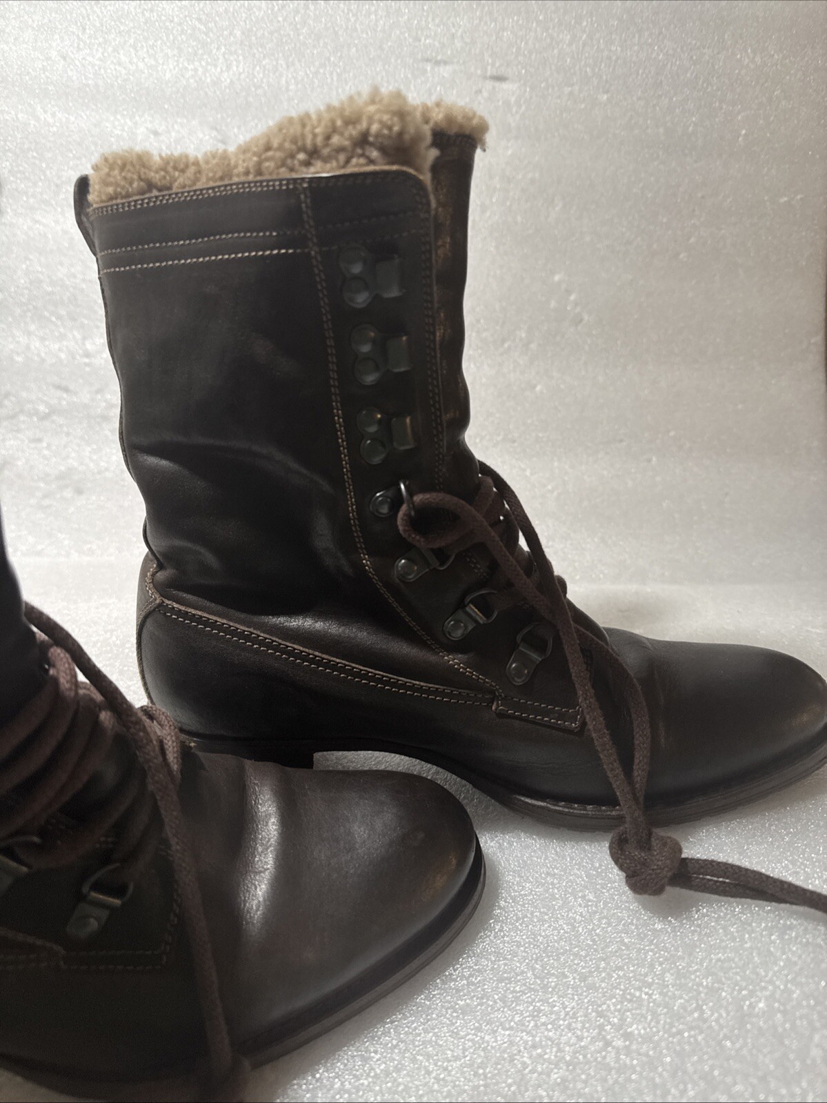 NDC N.D.C WHITESTAR R’ CUSNA BOOTIE BROWN LEATHER COMBAT BOOTS EU 38 US 8 Sherpa