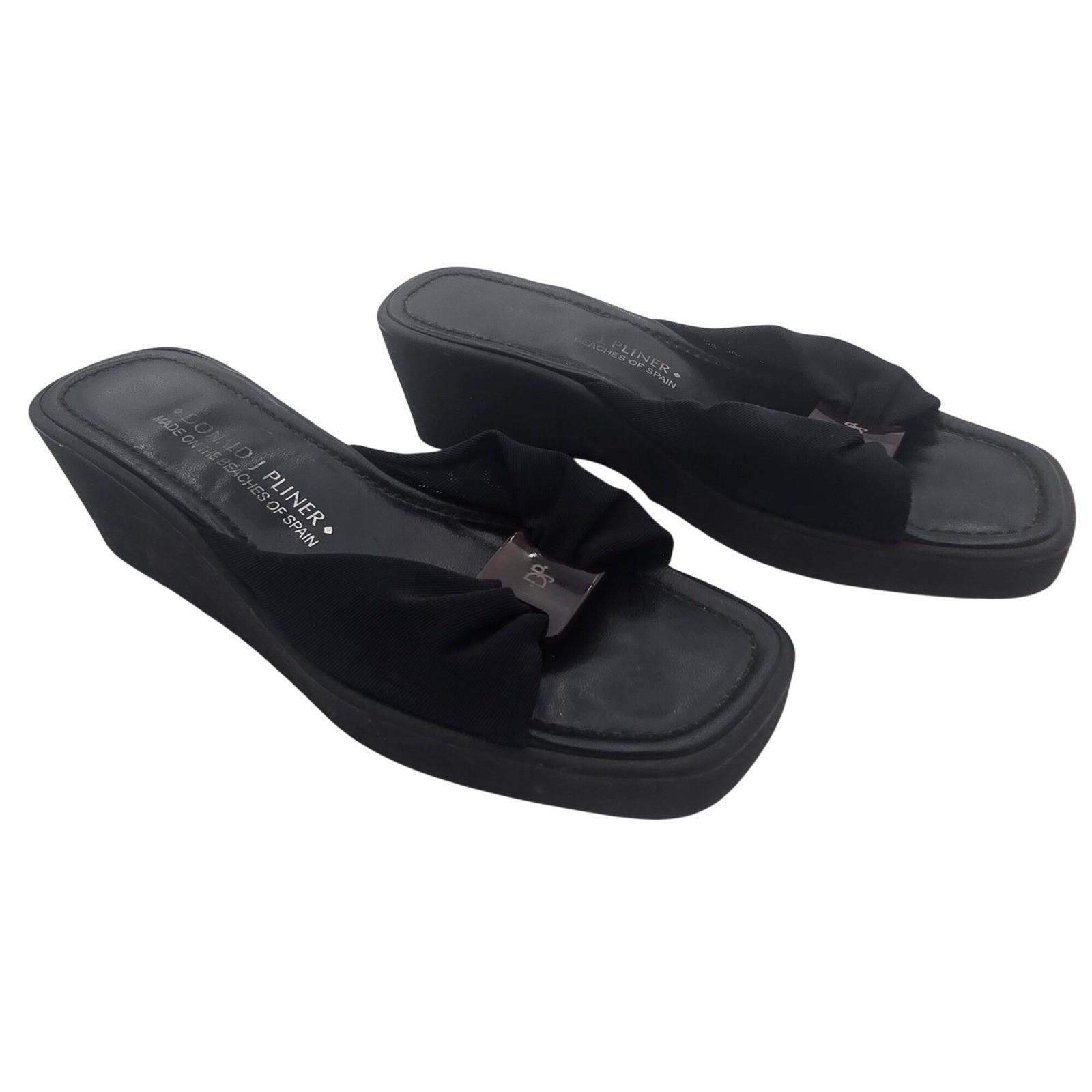 Donald J Pliner Y2K Black Grosgrain Bow Platform Wedge Slide Sandal Womens 8.5