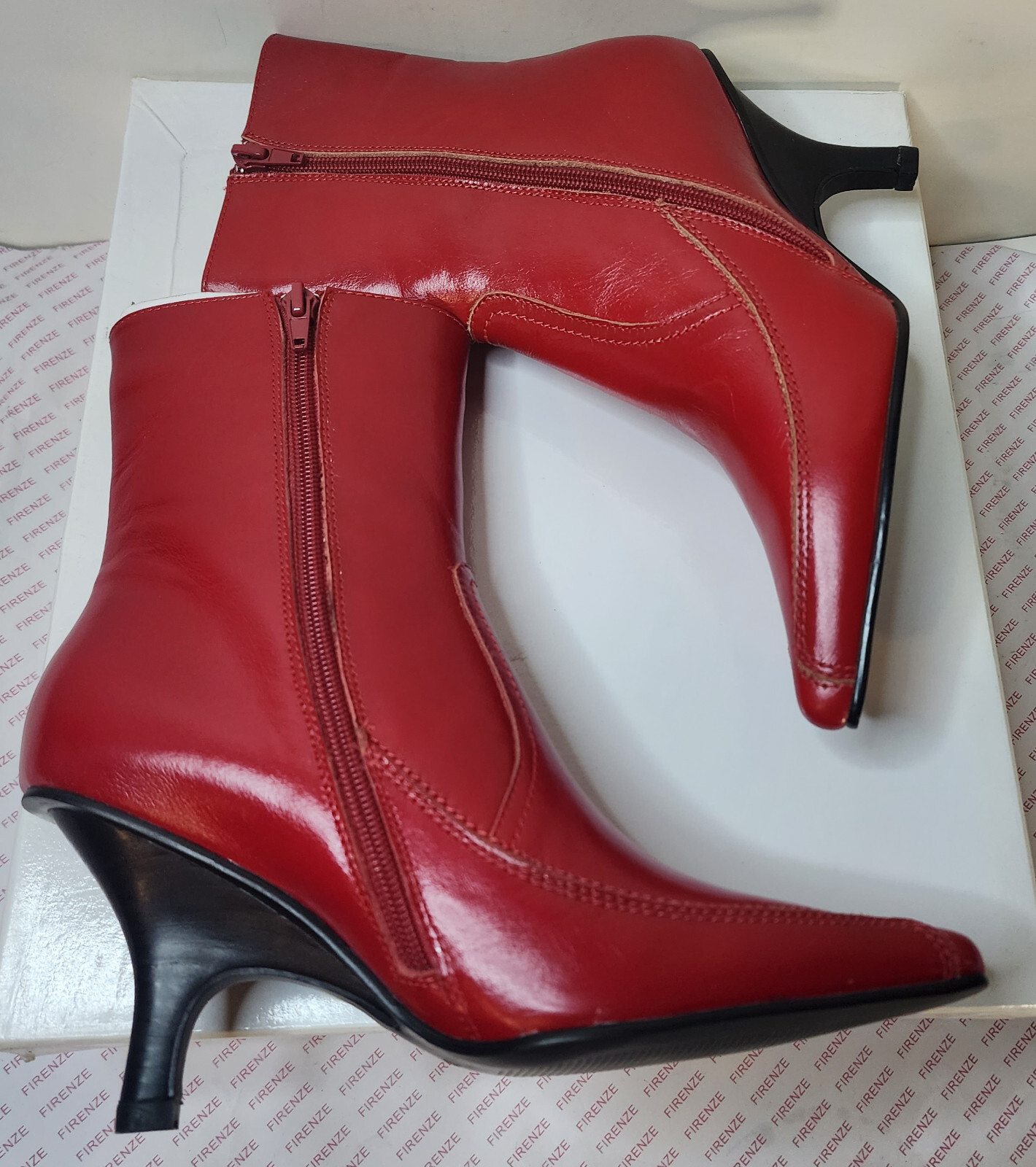 Firenze Women’s Leather Red Calf-Height Pointed Boots Euro Size 36 US 6 with Box