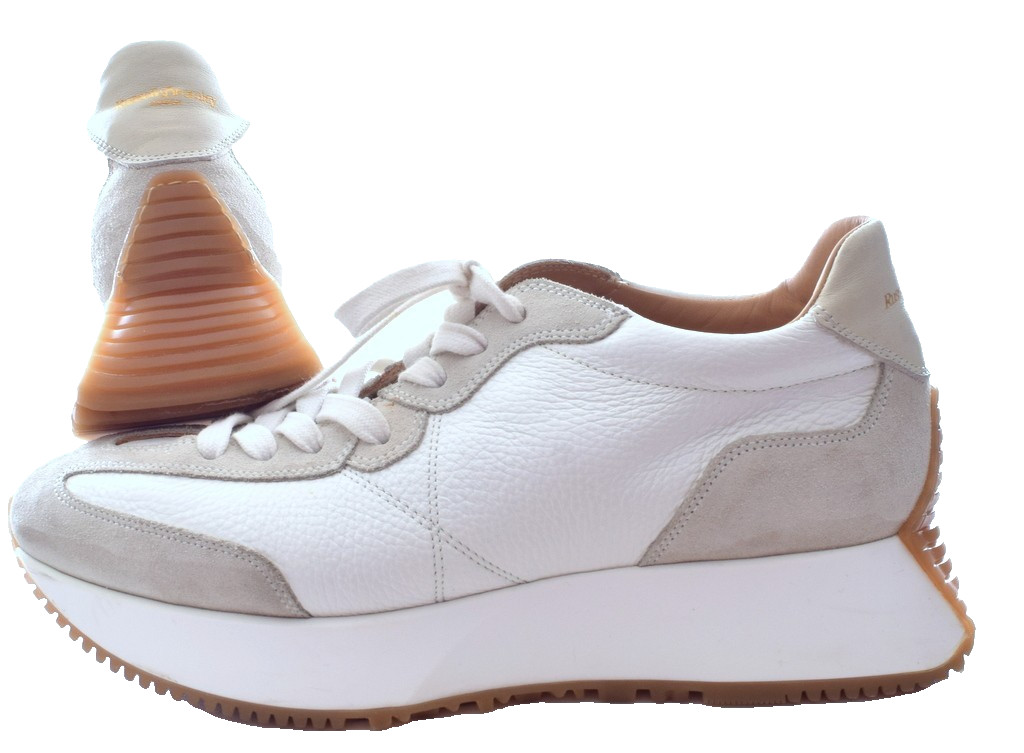 Russell Bromley hourglass flared sole sneakers White Leather Gray Suede size 40