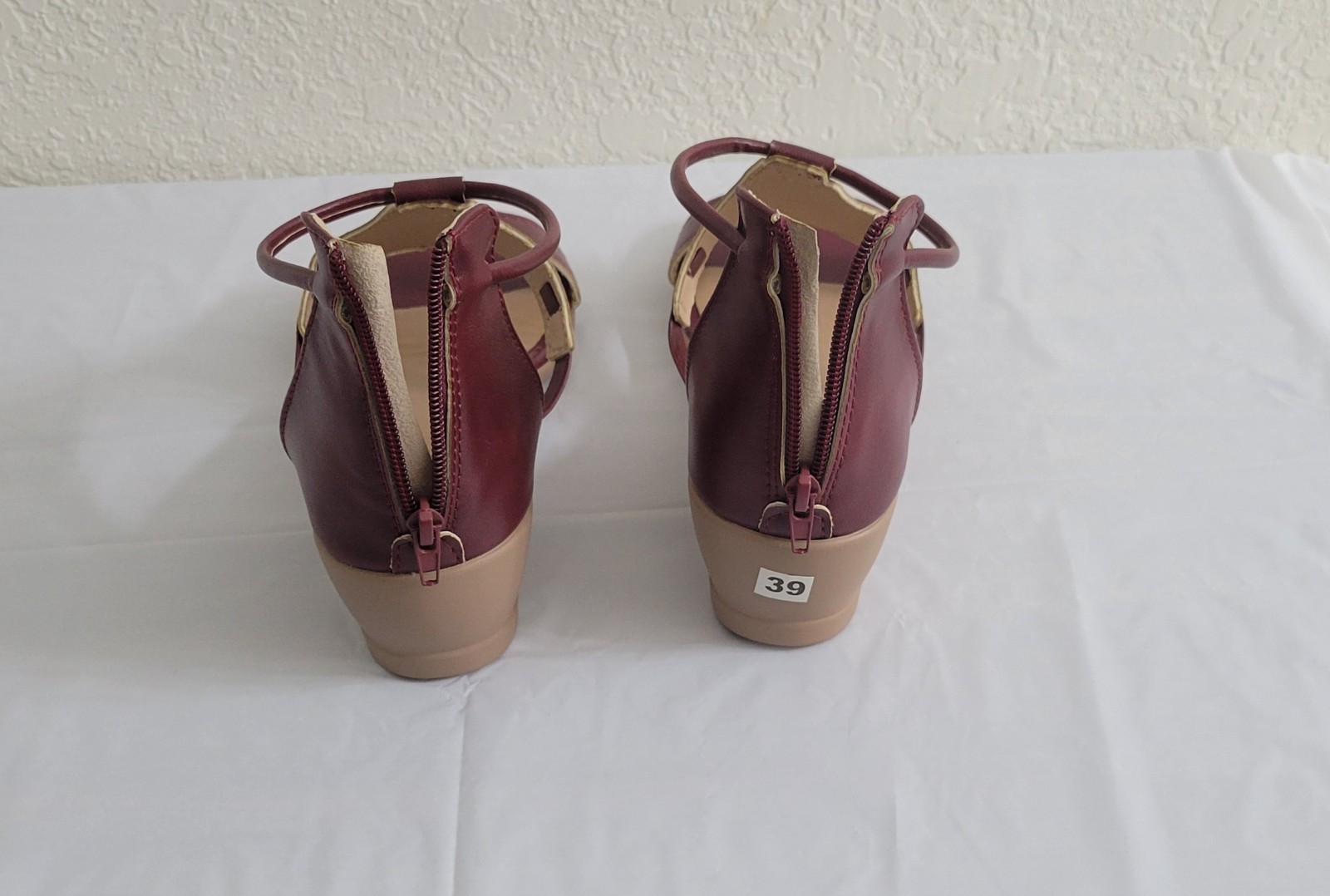 Mallory Wedge Open Toe Sandals – Burgundy- Size 8 – Brand New