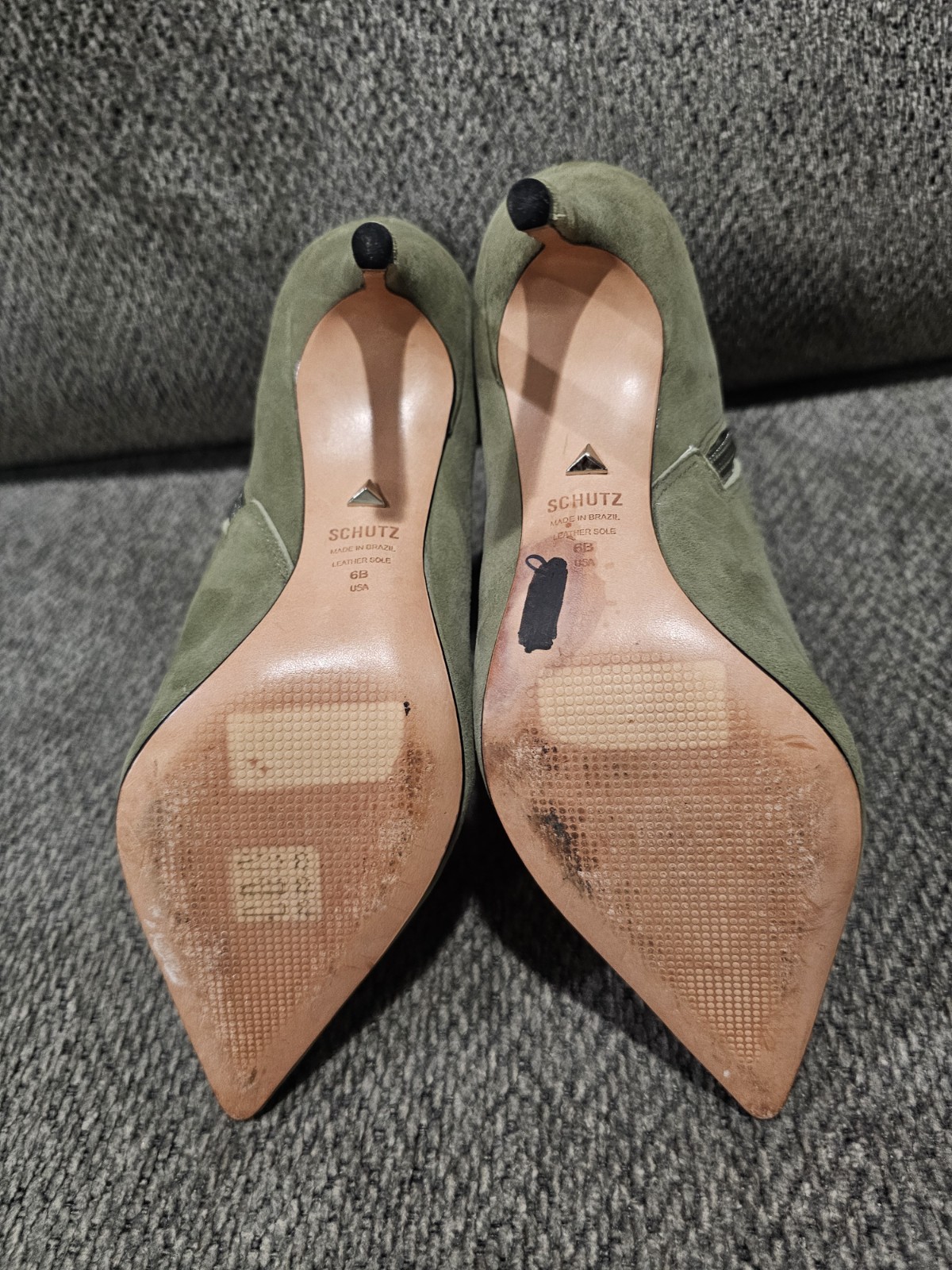 Schutz Olive Green Suede Pointed Toe Ankle Boots