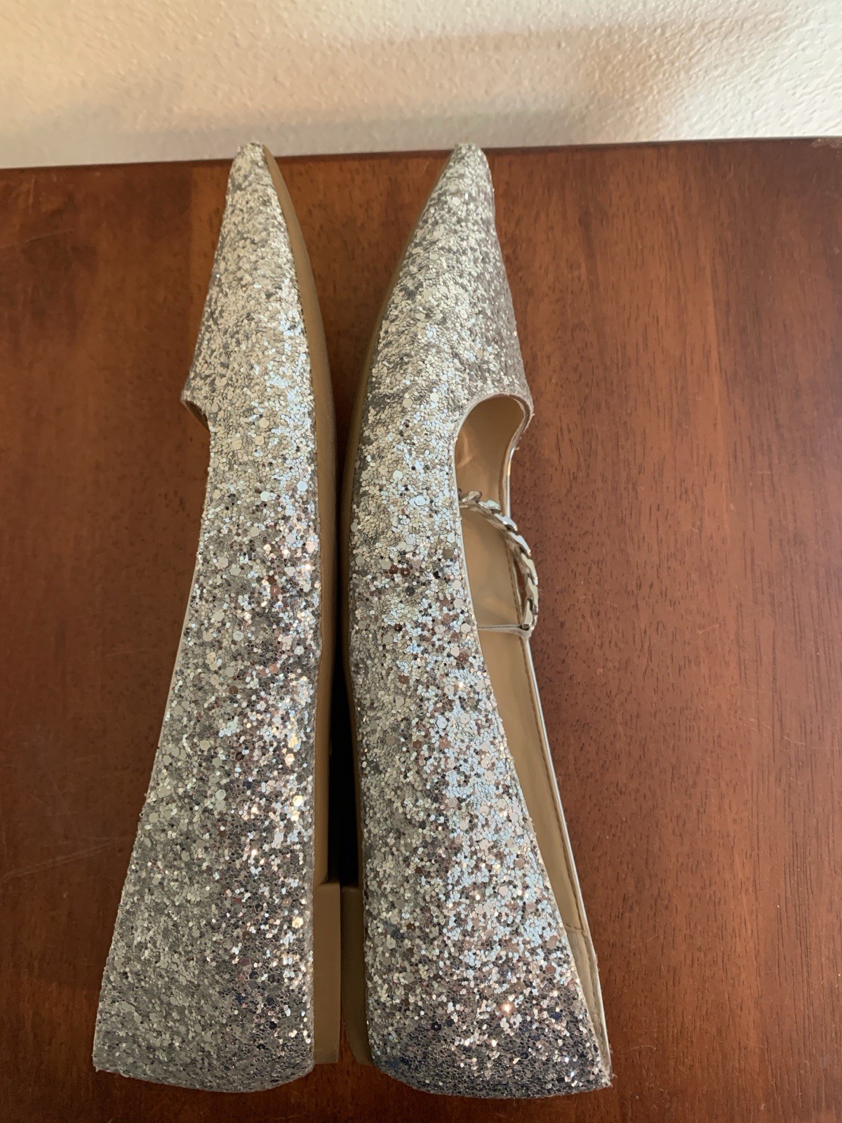 Jewel Badgley Michka Shoes Womens 8.5 Silver Glitter Jaclyn Pointed Toe Wedding