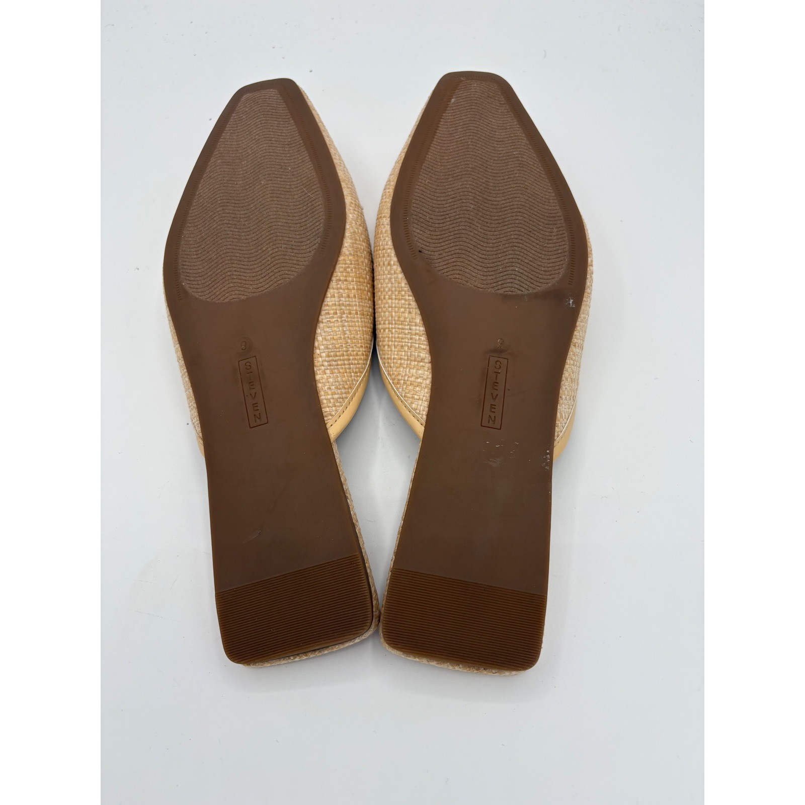 Steven New York Raffia Mules Tan Woven Bow Pointed Toe Slides Womens Size 9