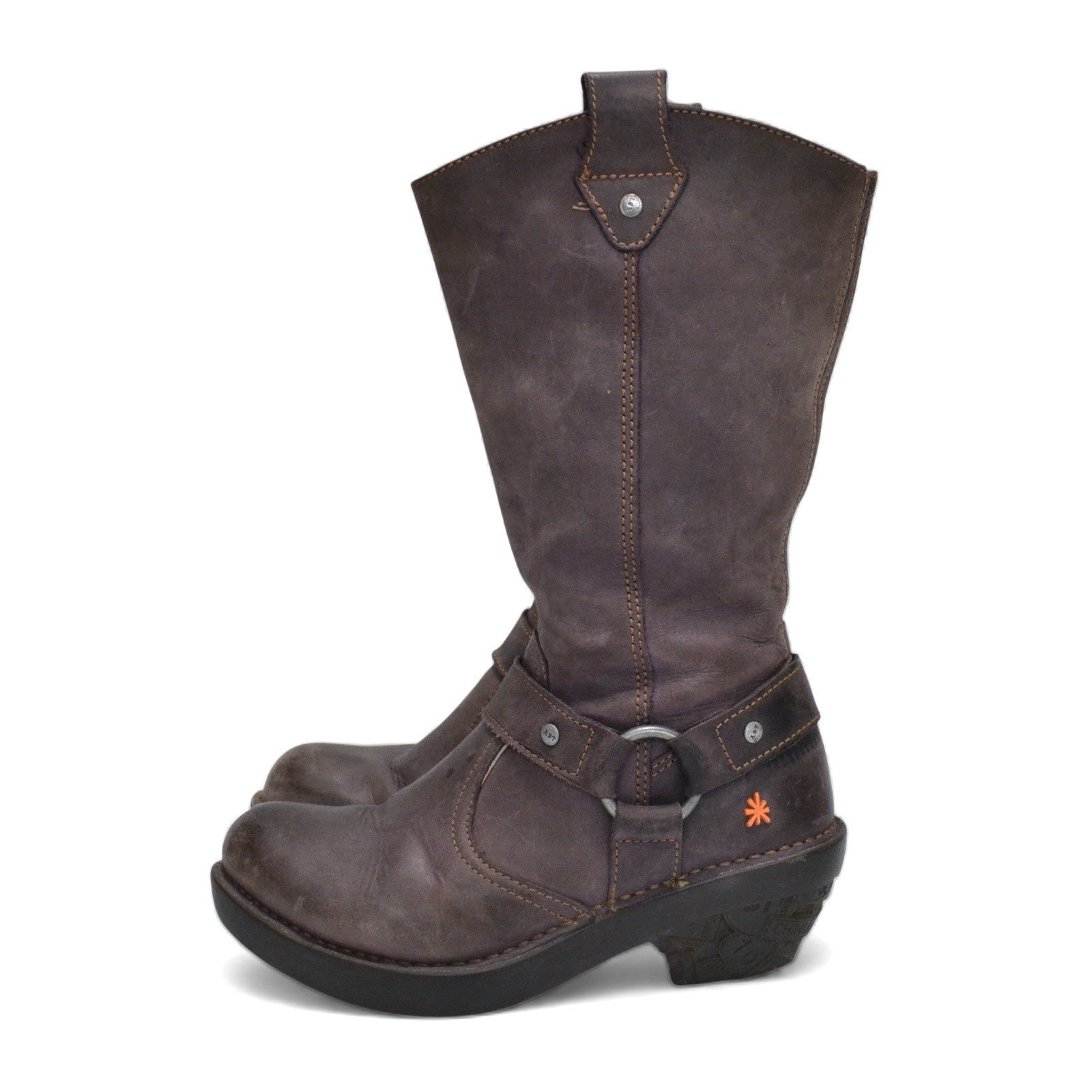 The Art Company 100% Leather Brown Western Biker Boots Size 37