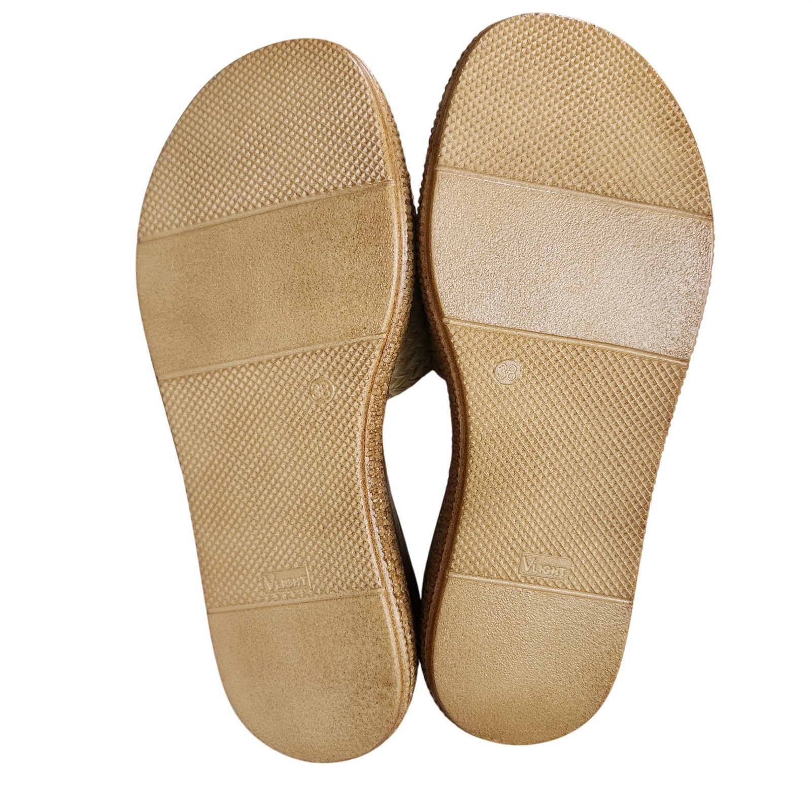 Simona Rossi Platform Slides Womens 38 Tan Woven Raffia Handmade Italy RUN SMALL