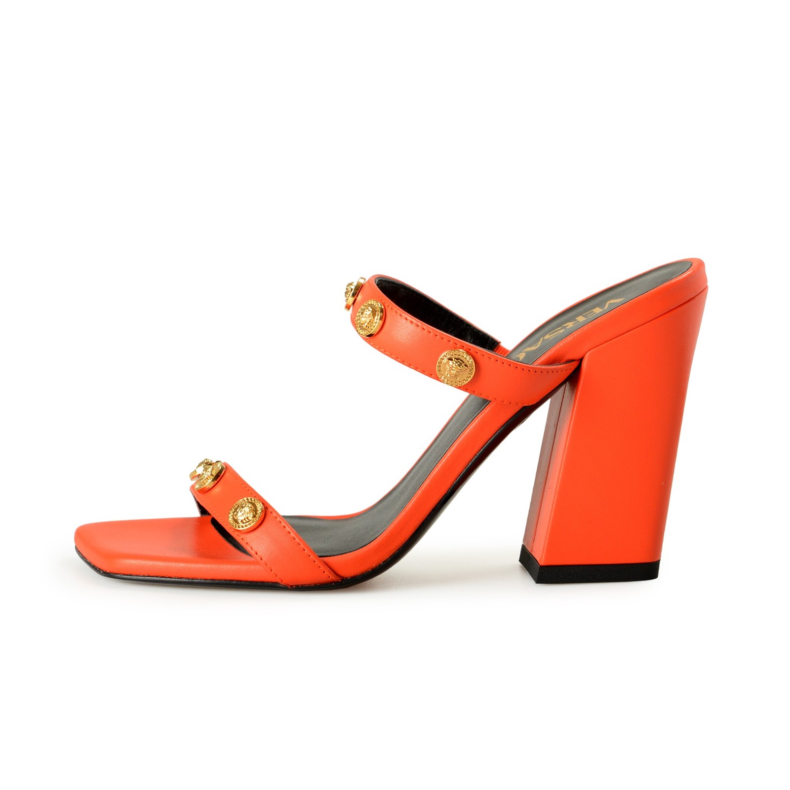 Versace Women’s Coral Gold Medusa 100% Leather Sandals Mules Shoes US 6 IT 36