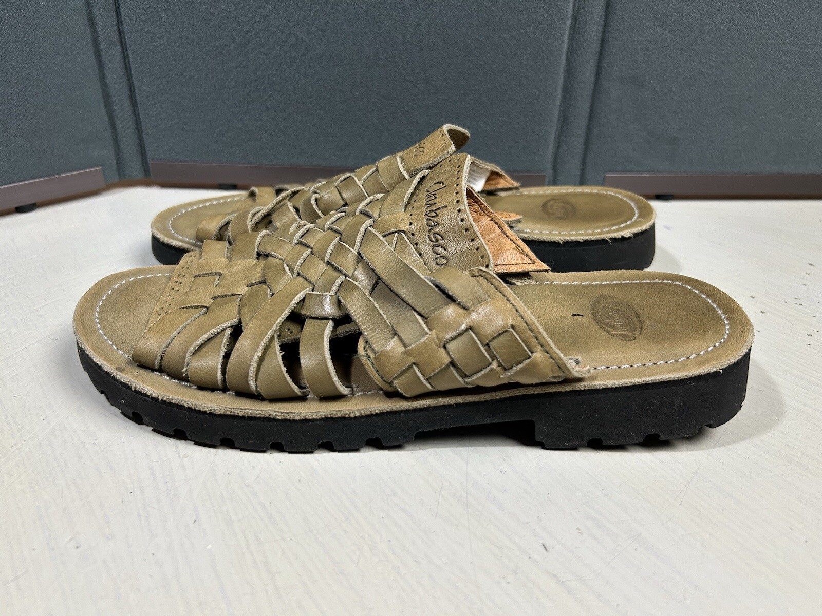 Chubasco Women Size US 7 Aztec Huaraches in Green Braided Leather Slide Sandals