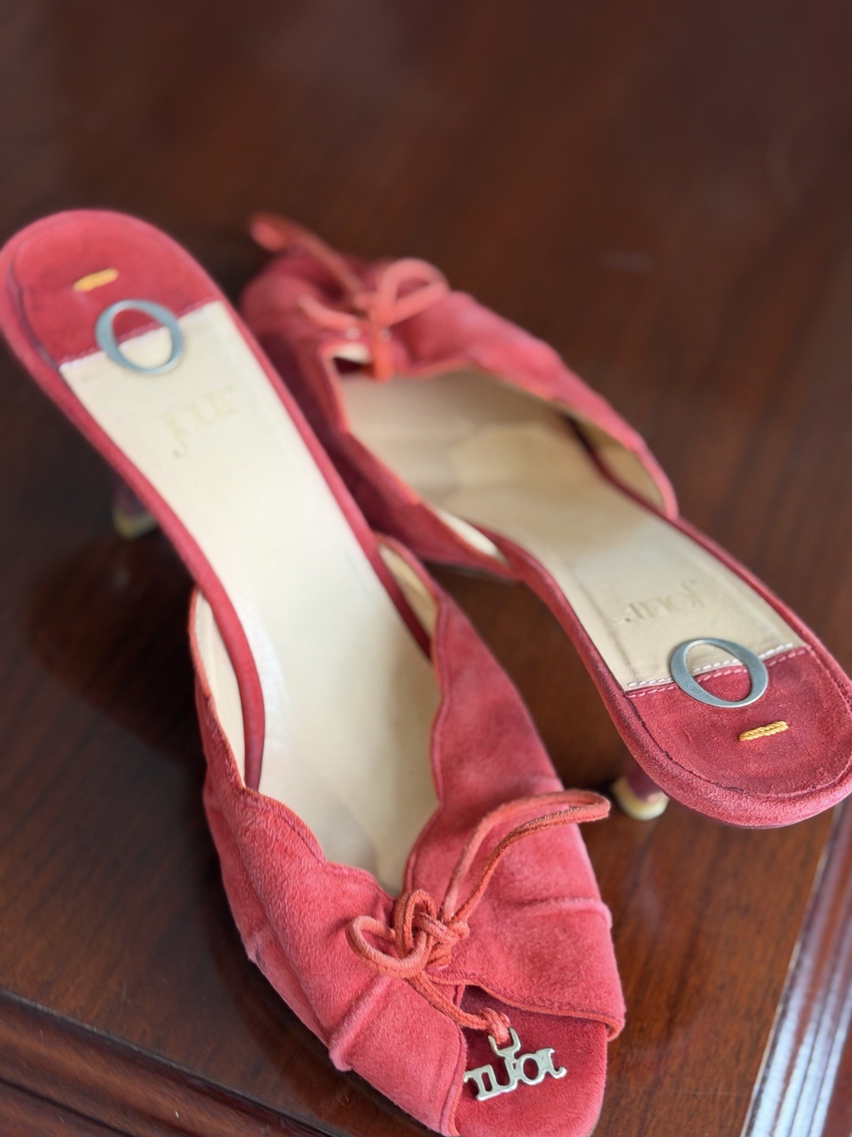 Vintage O JOUR Suede Red Kitten Heels Size 36 1/2 Made In Italy US 6.5 6.5