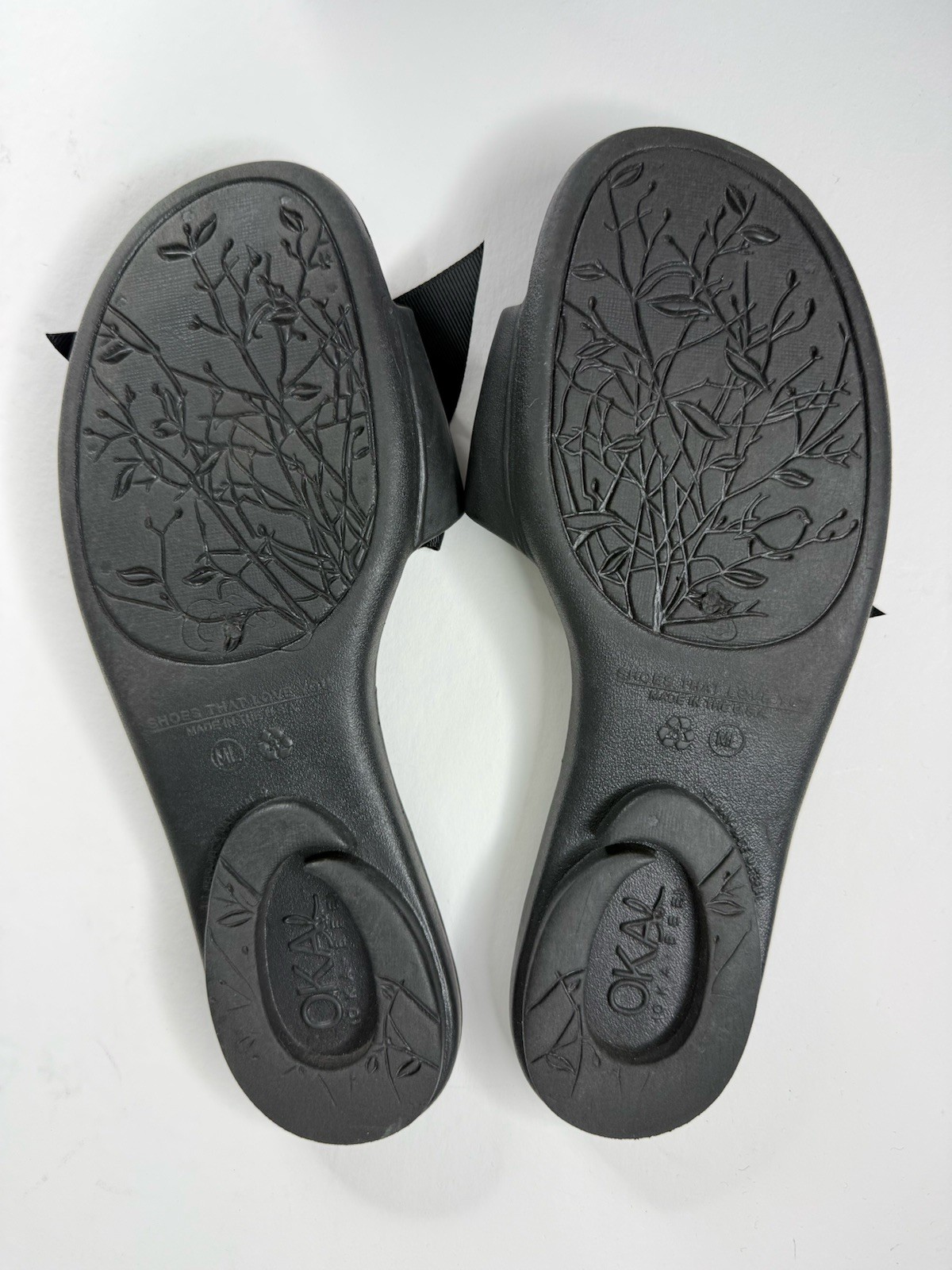 Oka B Okabashi Women’s Black Bow Sandals Slides Flip Flops Size M L (US8.5-9.5)